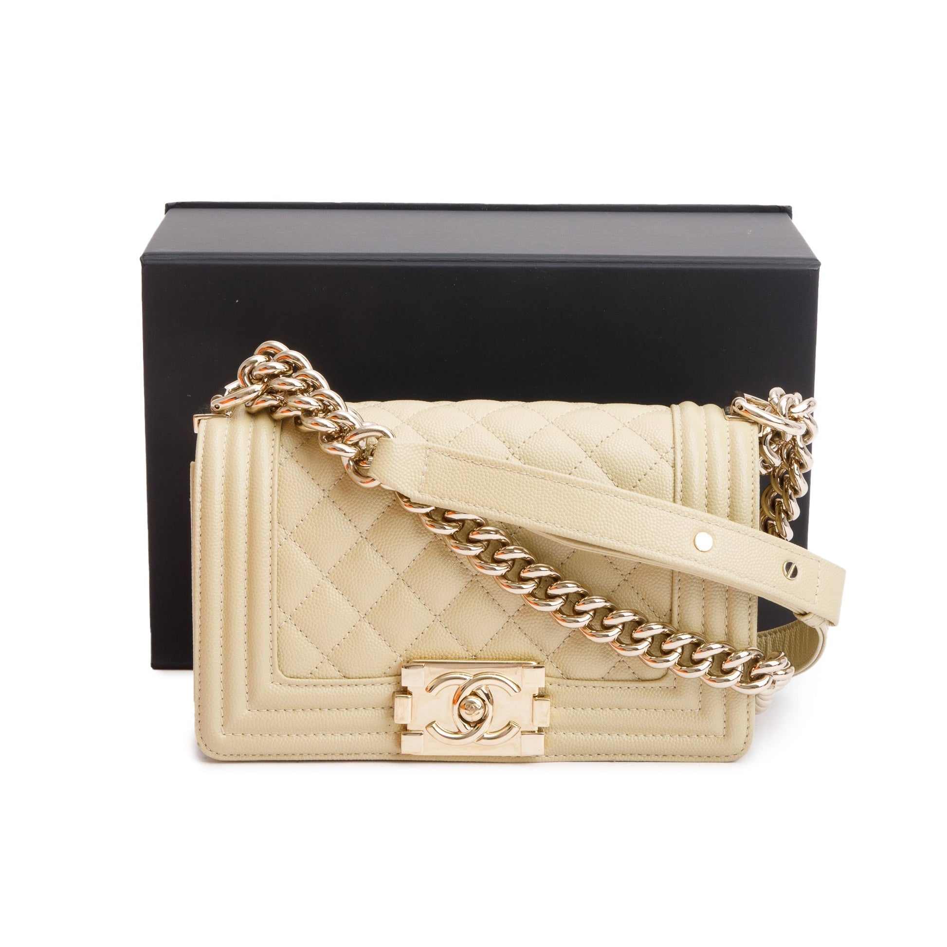 Chanel Neutral Caviar Boy Leather Travel Bag