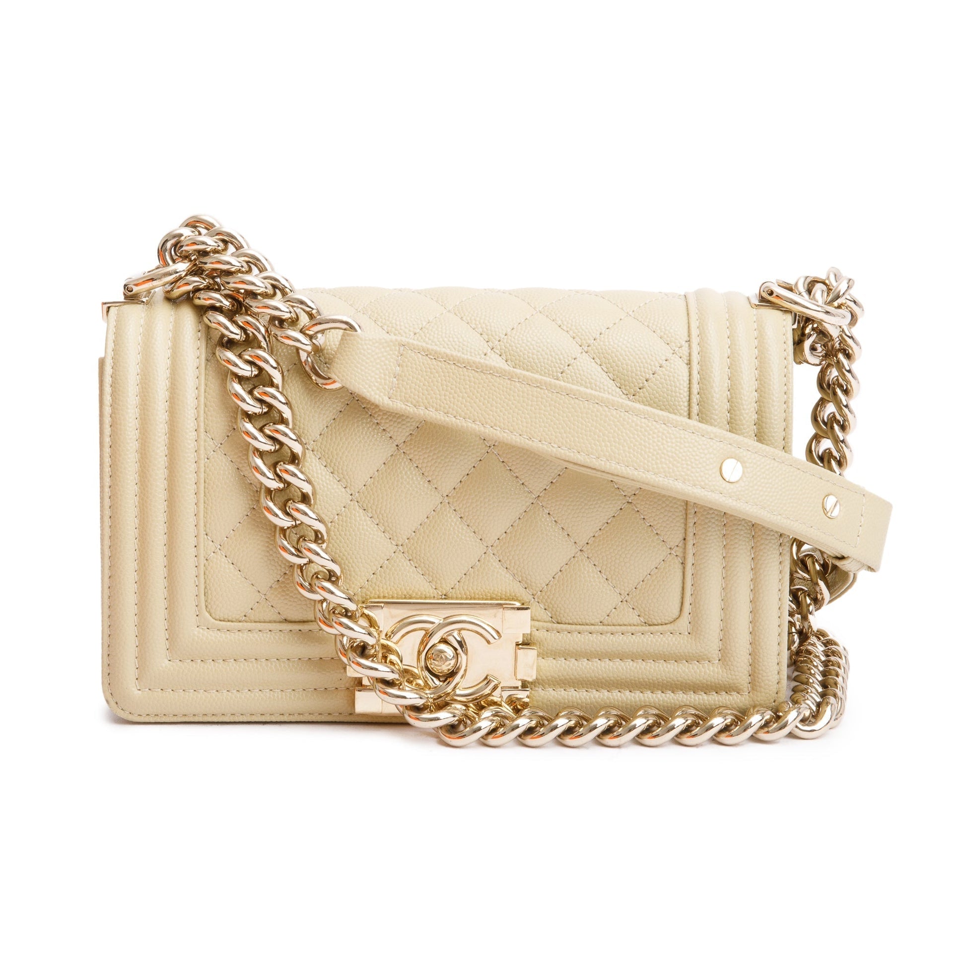 Chanel Neutral Caviar Boy Leather Travel Bag