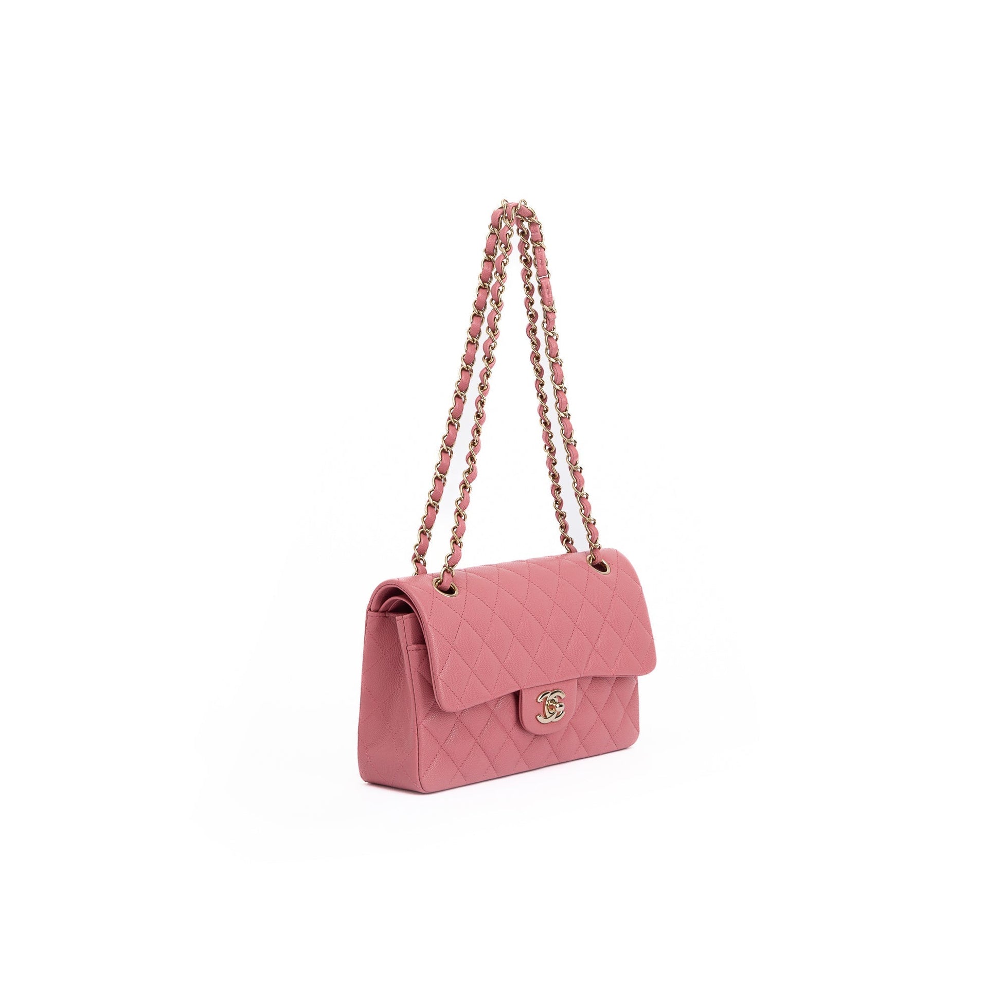 Chanel Caviar Classic Double Flap Pink Travel Bag