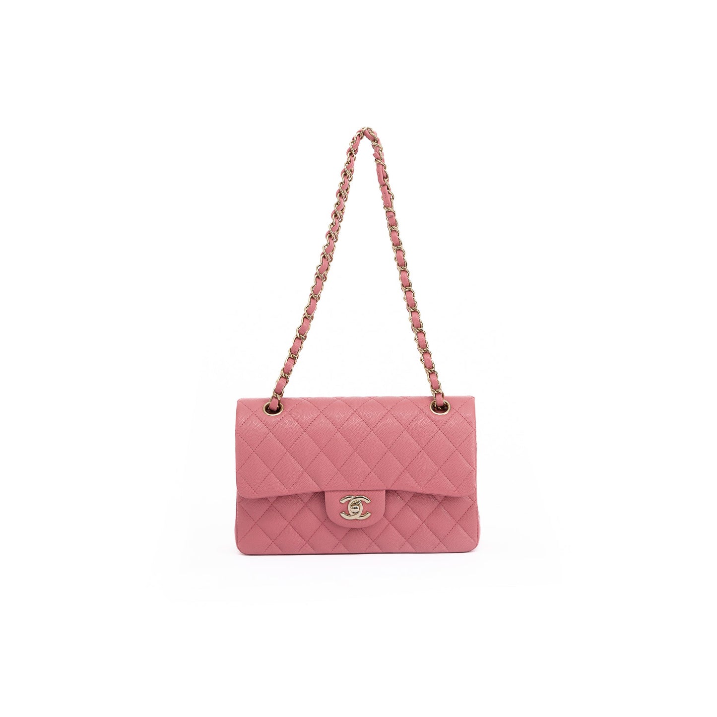 Chanel Caviar Classic Double Flap Pink Travel Bag
