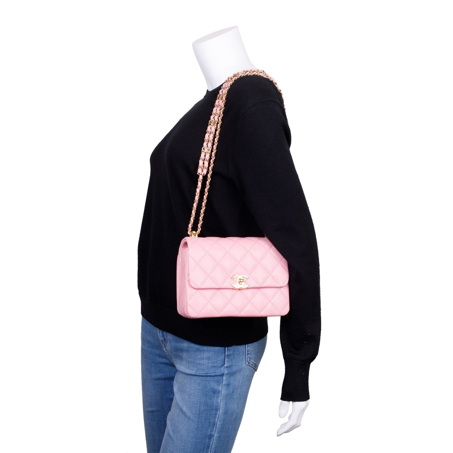 Chanel Caviar Coco Flap Leather Pink Travel Bag