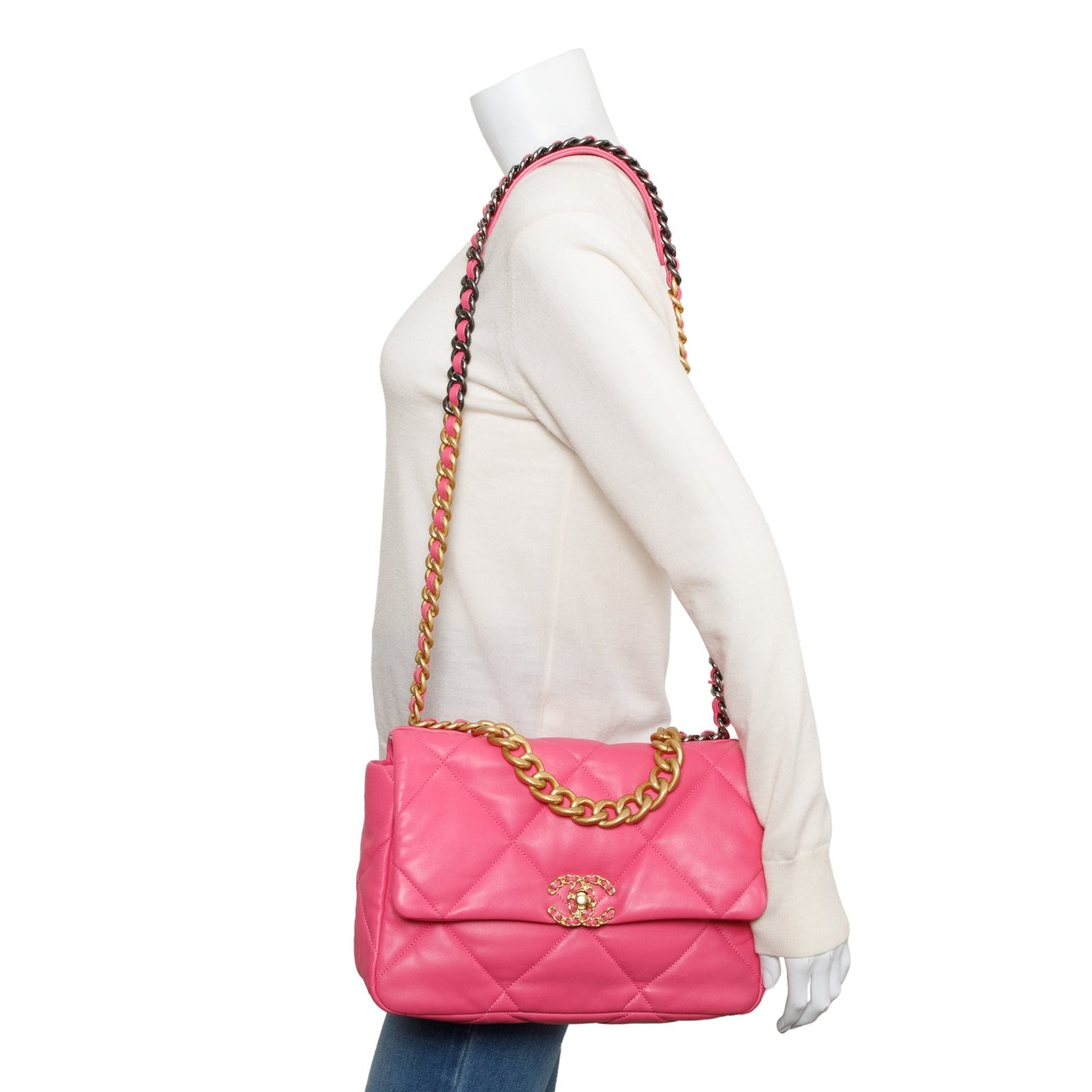 Chanel 19 Flap Leather Lambskin Pink Travel Bag Box Receipt
