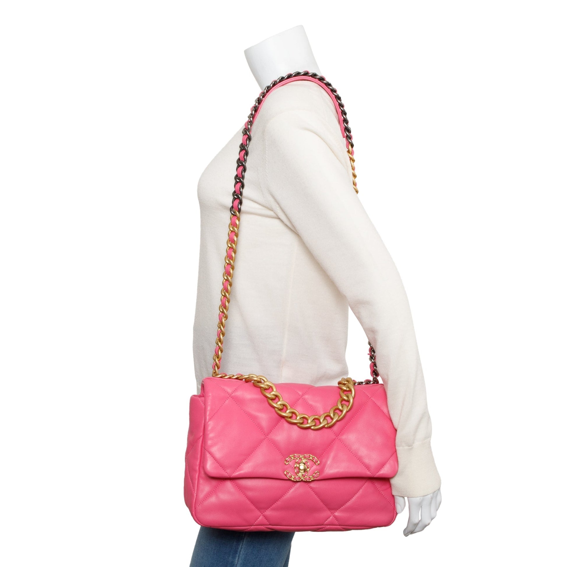 Chanel 19 Flap Leather Lambskin Pink Travel Bag Box Receipt
