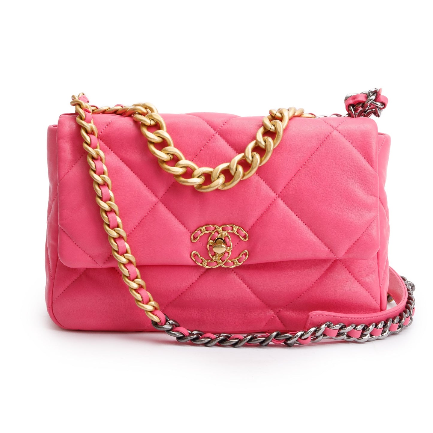 Chanel 19 Flap Leather Lambskin Pink Travel Bag Box Receipt
