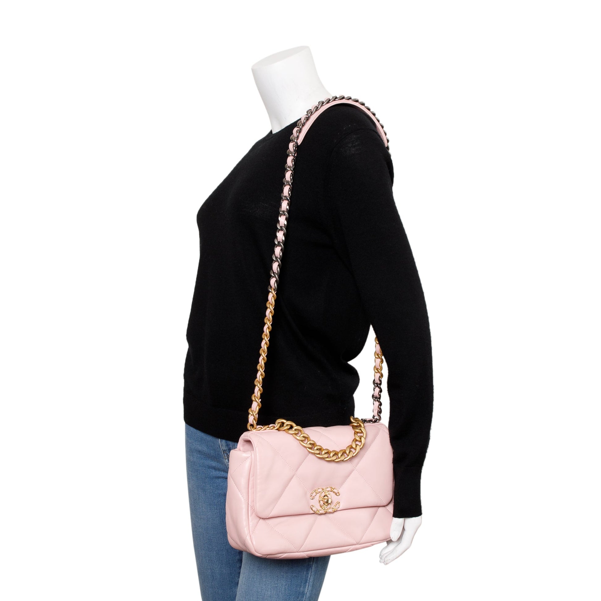 Chanel 19 Flap Leather Lambskin Pink Travel Bag