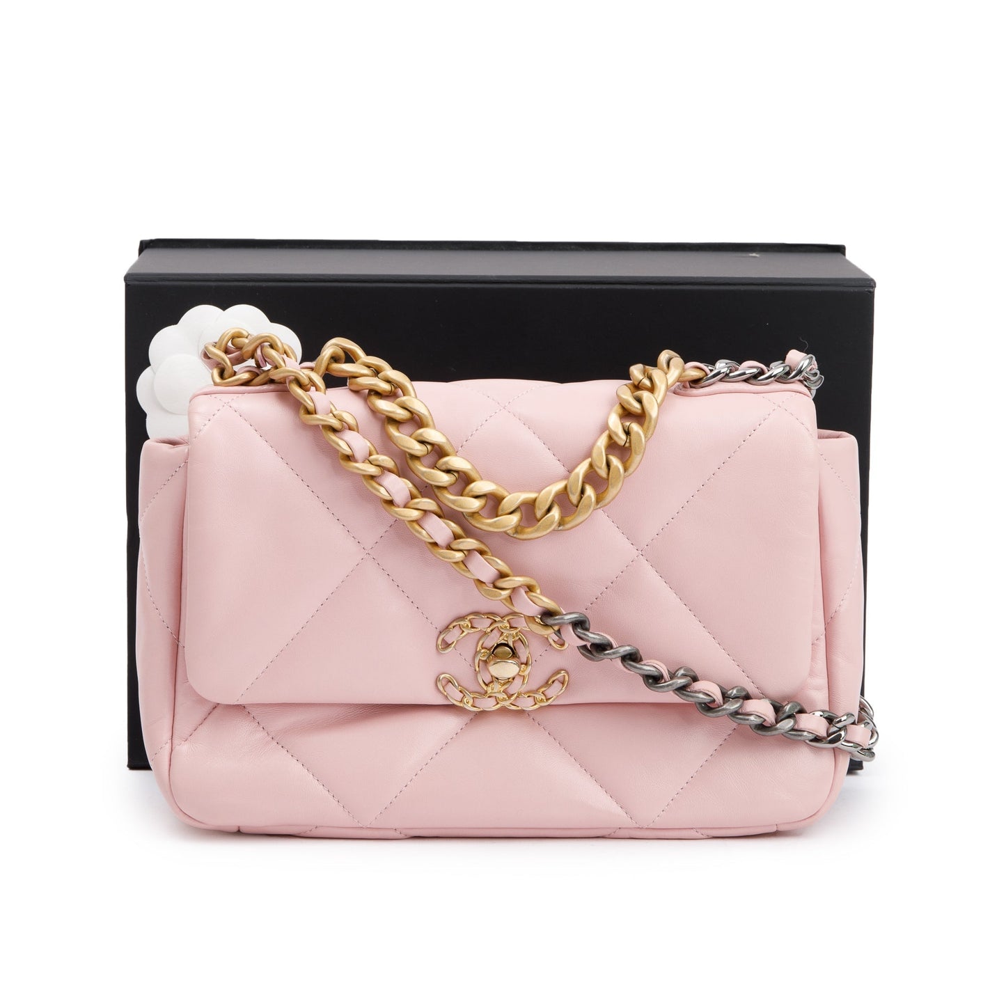 Chanel 19 Flap Leather Lambskin Pink Travel Bag