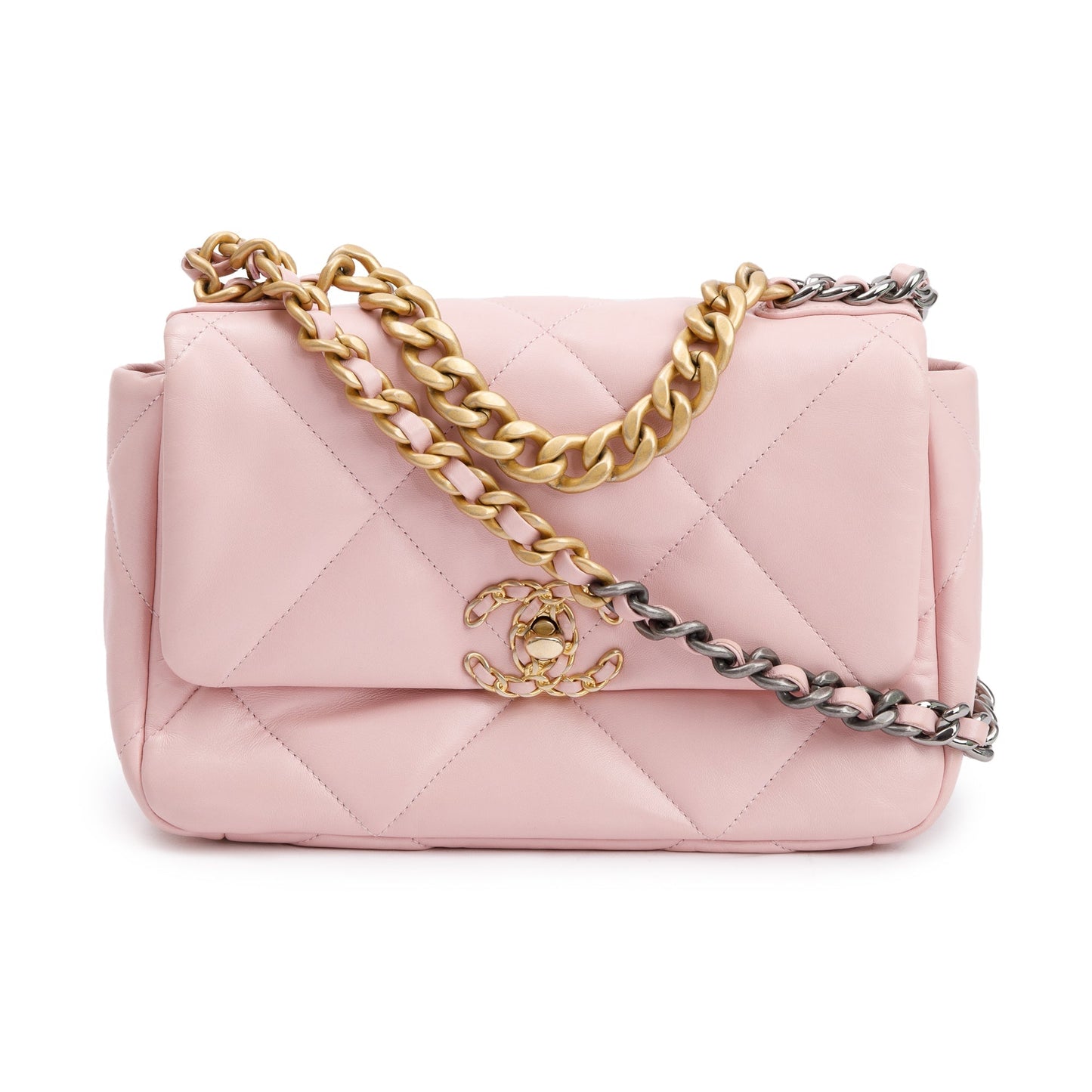 Chanel 19 Flap Leather Lambskin Pink Travel Bag