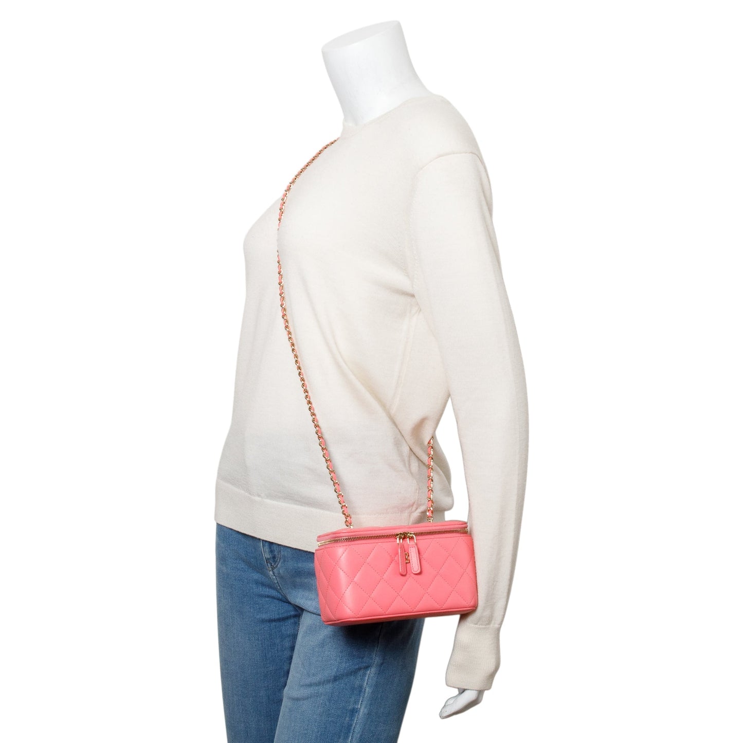 Chanel Quilted Caviar Vanity Leather Pink Travel Bag Vanity Case