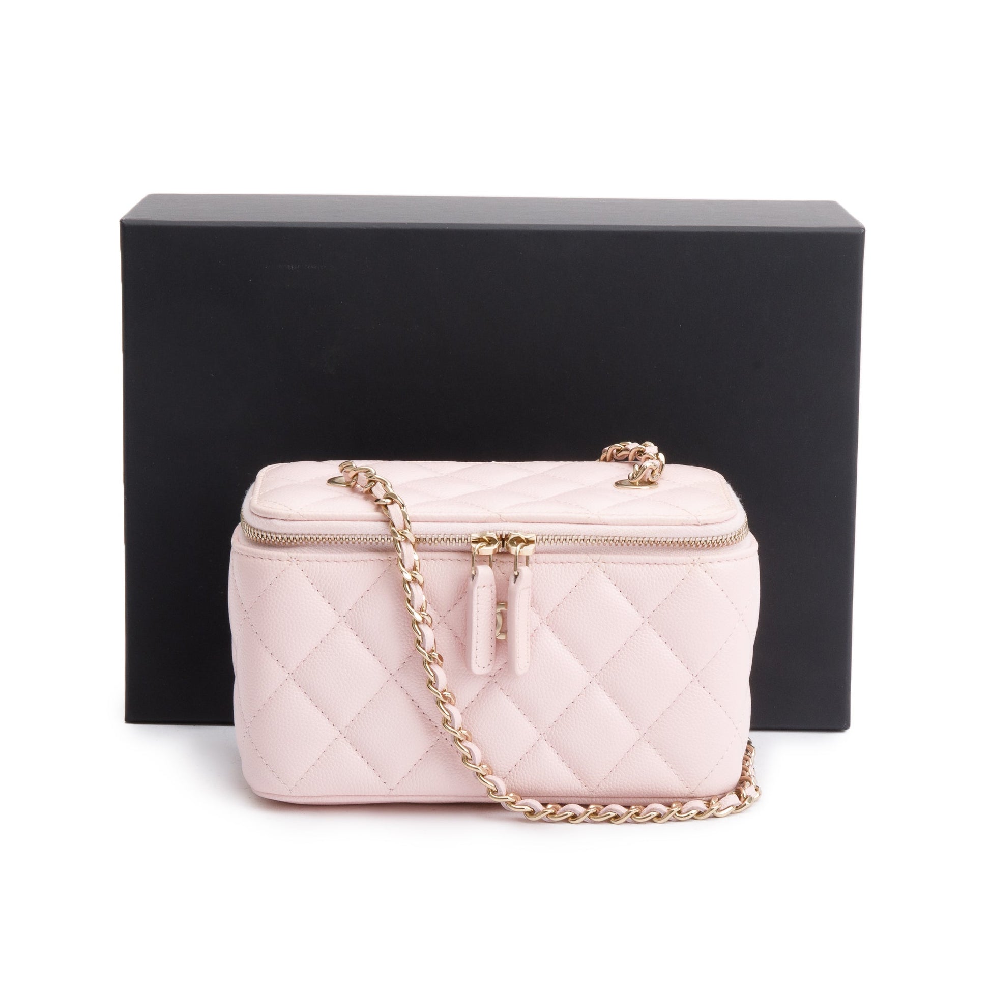 Chanel Quilted Caviar Vanity Leather Pink Travel Bag