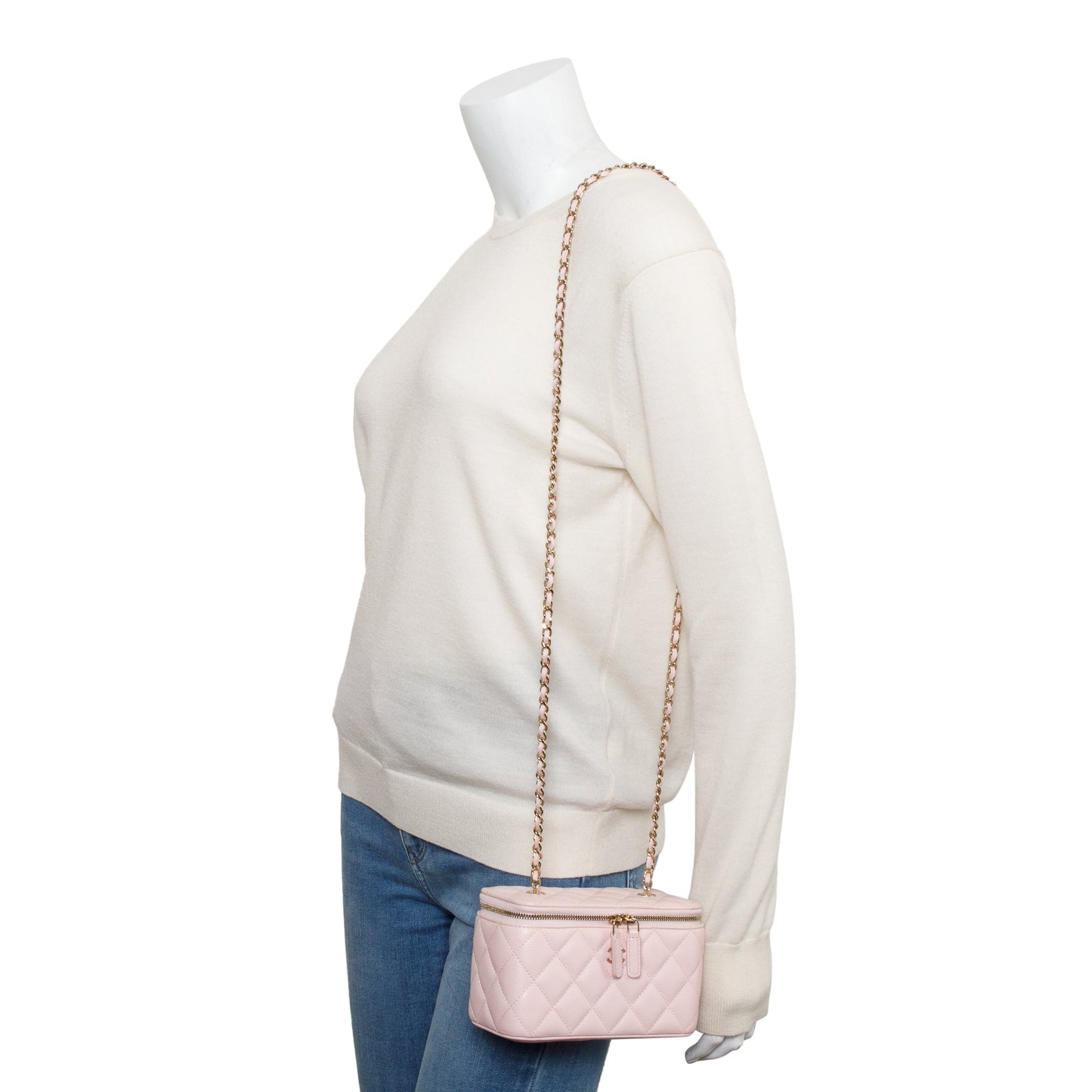 Chanel Quilted Caviar Vanity Leather Pink Travel Bag