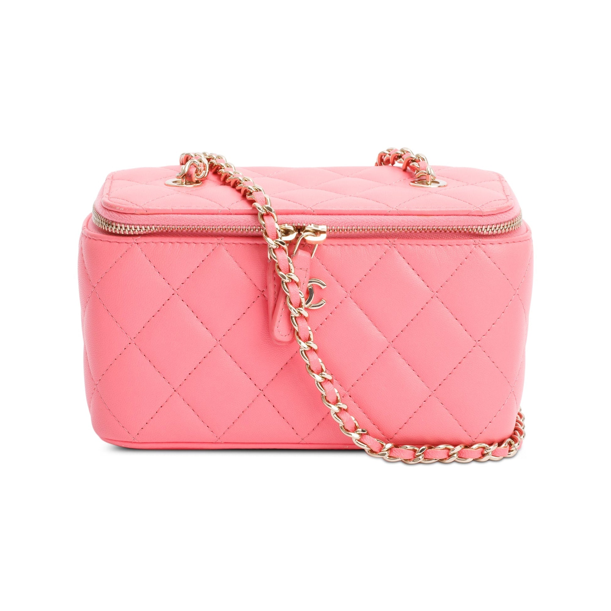 Chanel Quilted Caviar Vanity Leather Pink Travel Bag Vanity Case