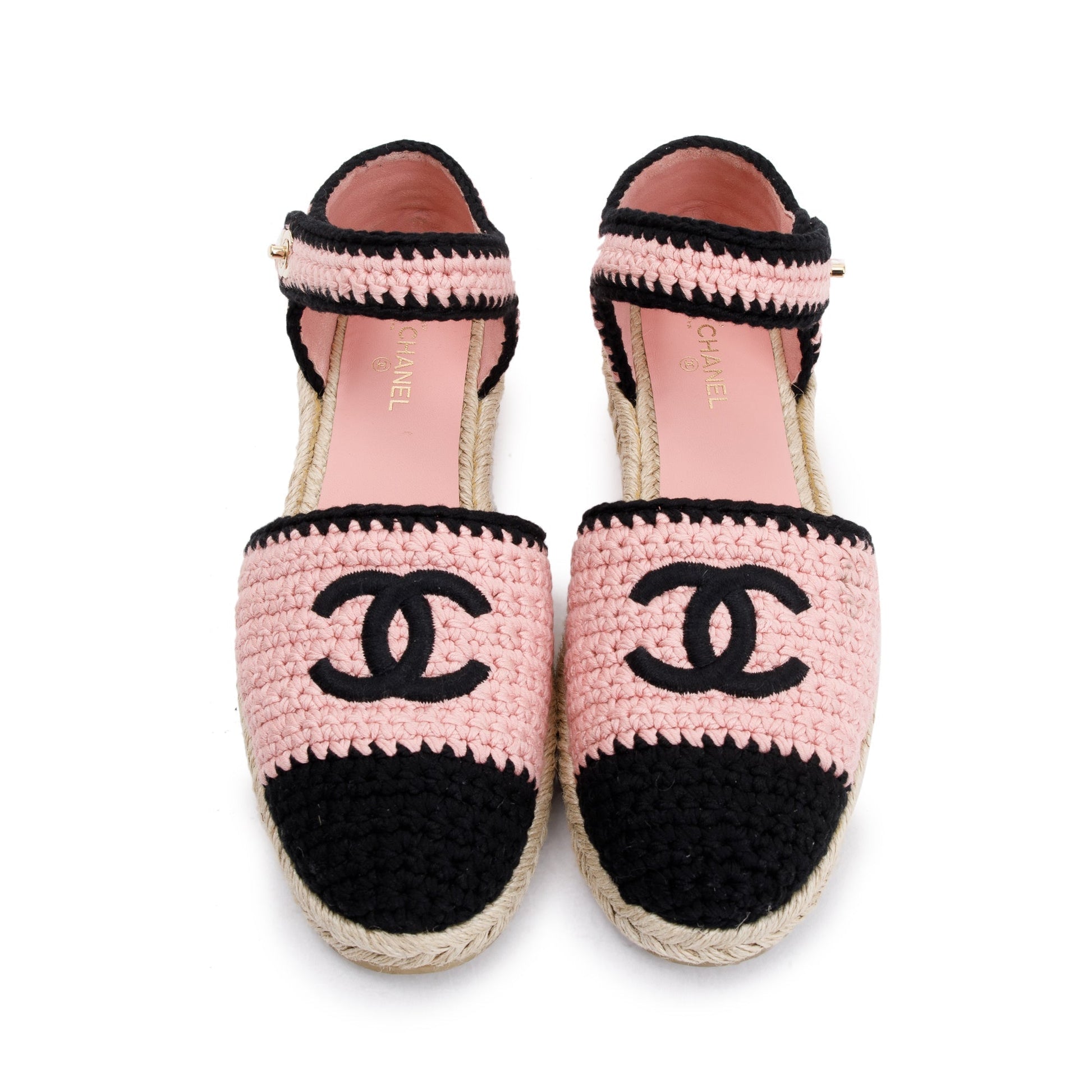 Chanel Braided Knit Interlocking CC Logo Black Pink Travel Bag