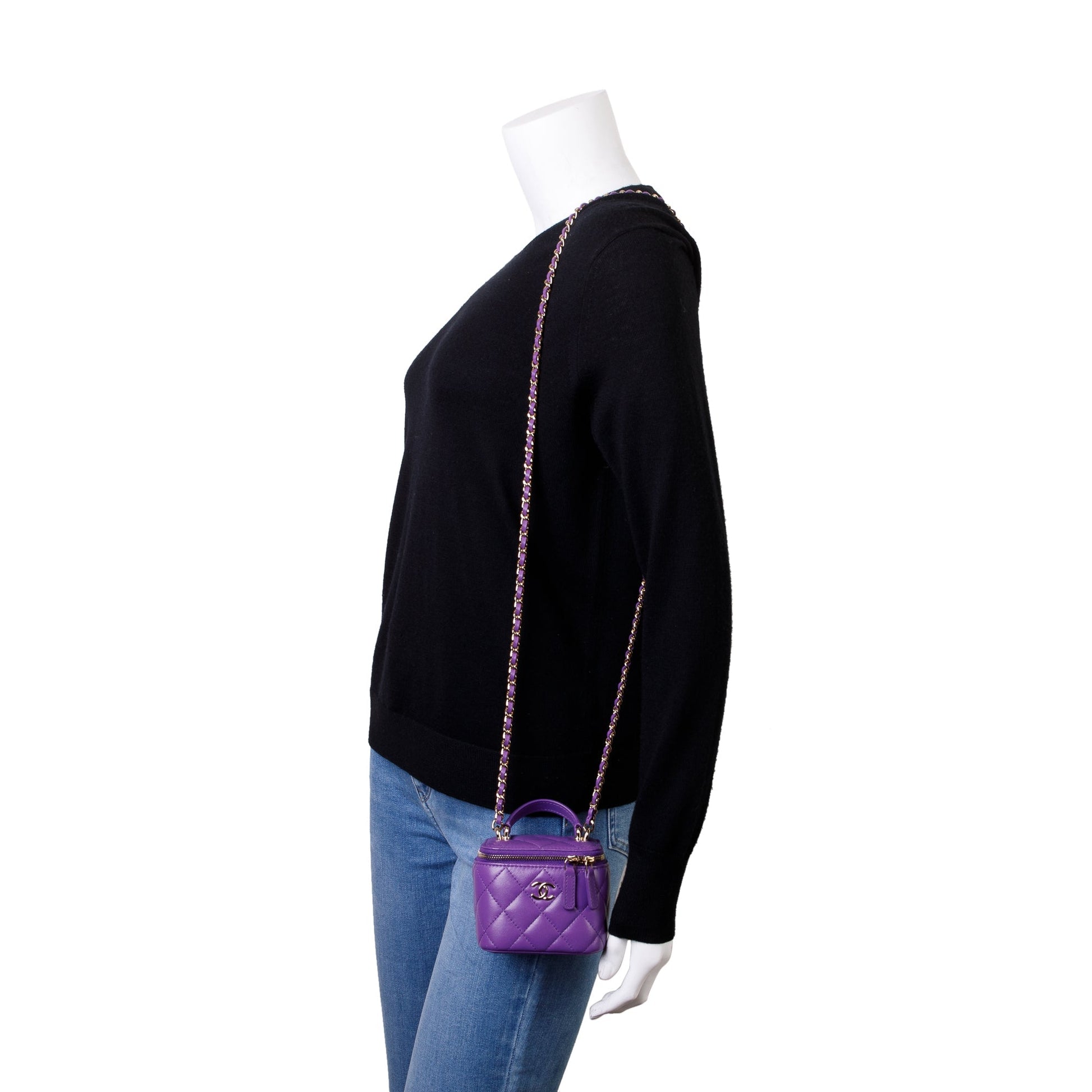 Chanel Purple Top Handle Vanity Leather Lambskin Travel Bag