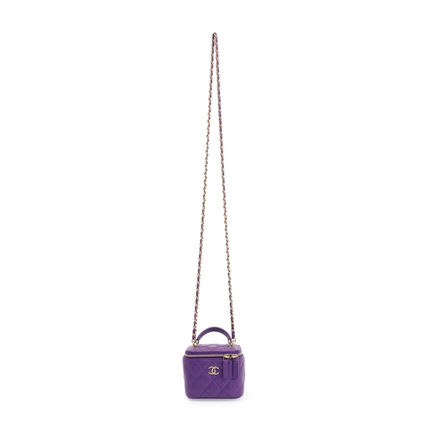 Chanel Purple Top Handle Vanity Leather Lambskin Travel Bag