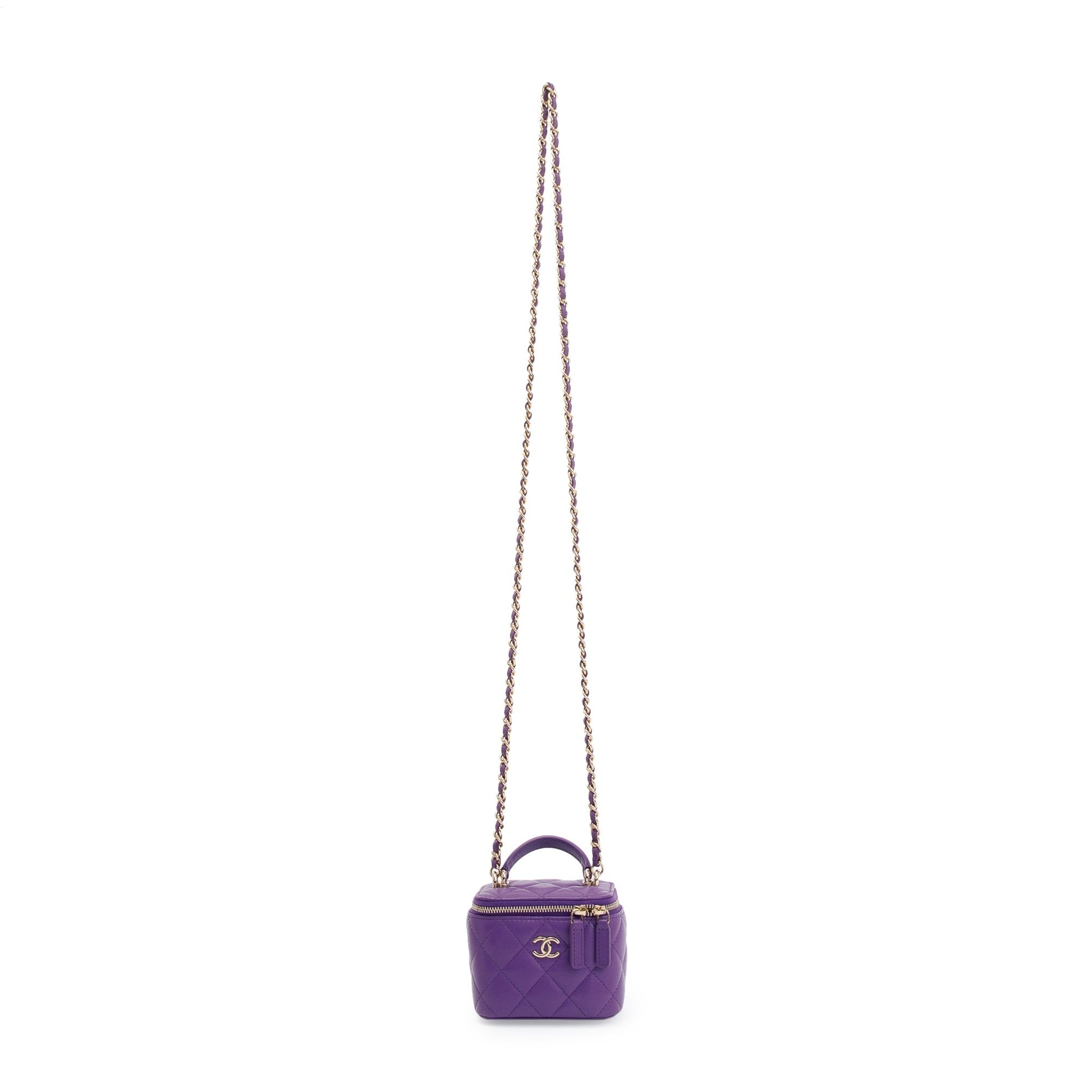 Chanel Purple Top Handle Vanity Leather Lambskin Travel Bag