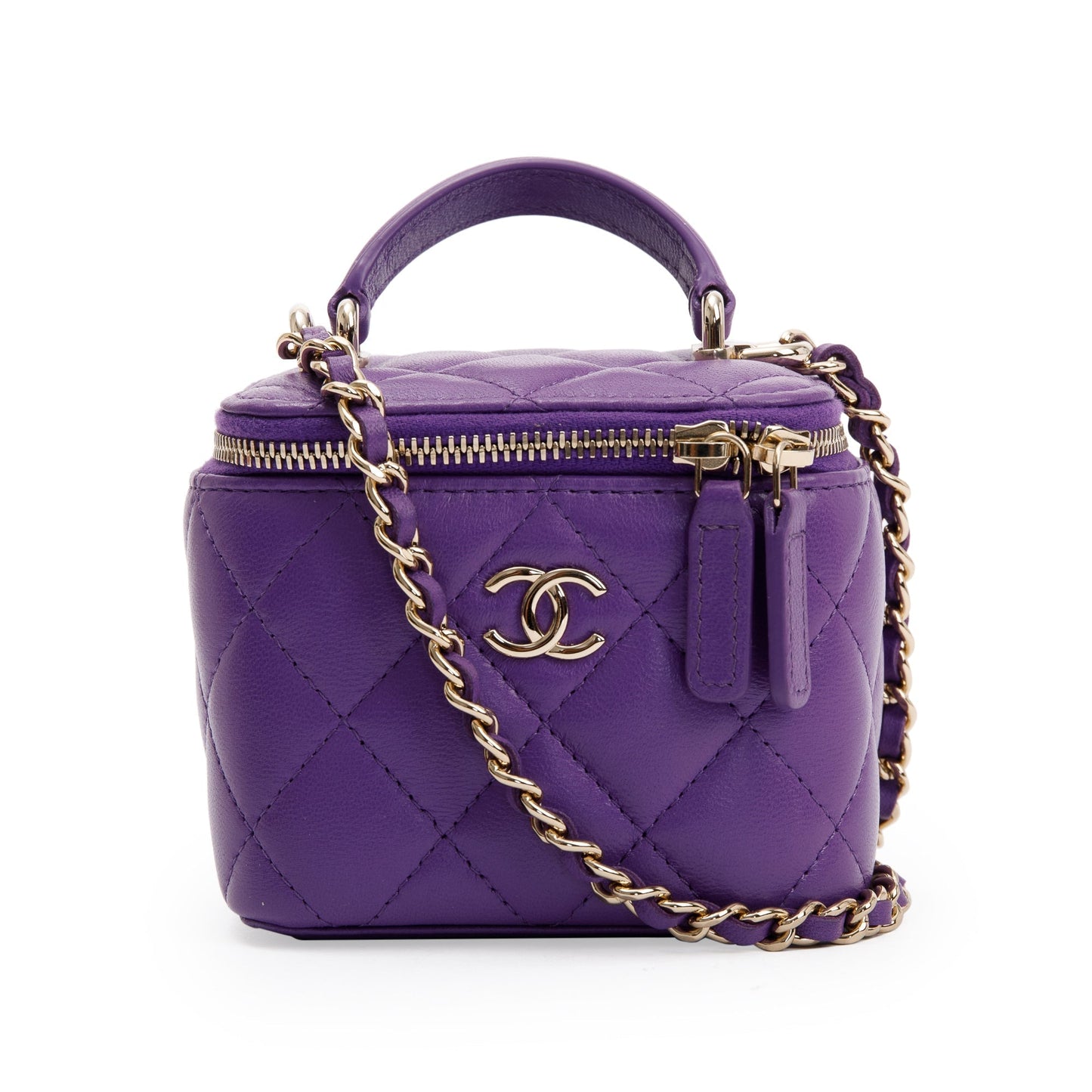 Chanel Purple Top Handle Vanity Leather Lambskin Travel Bag