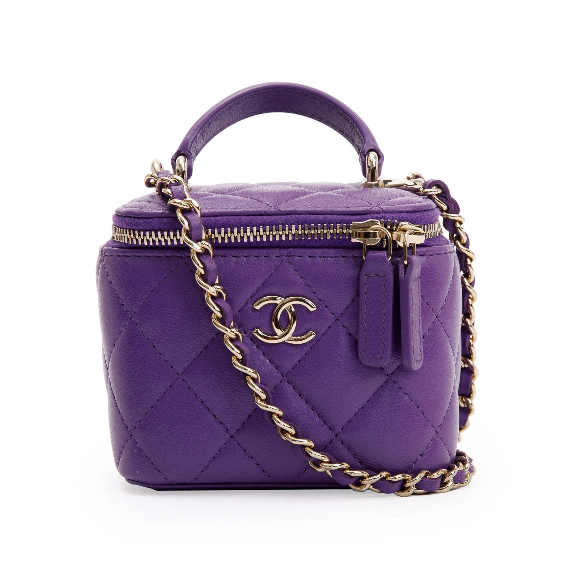 Chanel Purple Top Handle Vanity Leather Lambskin Travel Bag