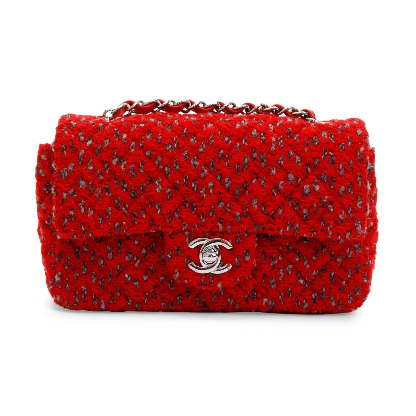 Chanel Tweed Classic Rectangular Flap Red Travel Bag