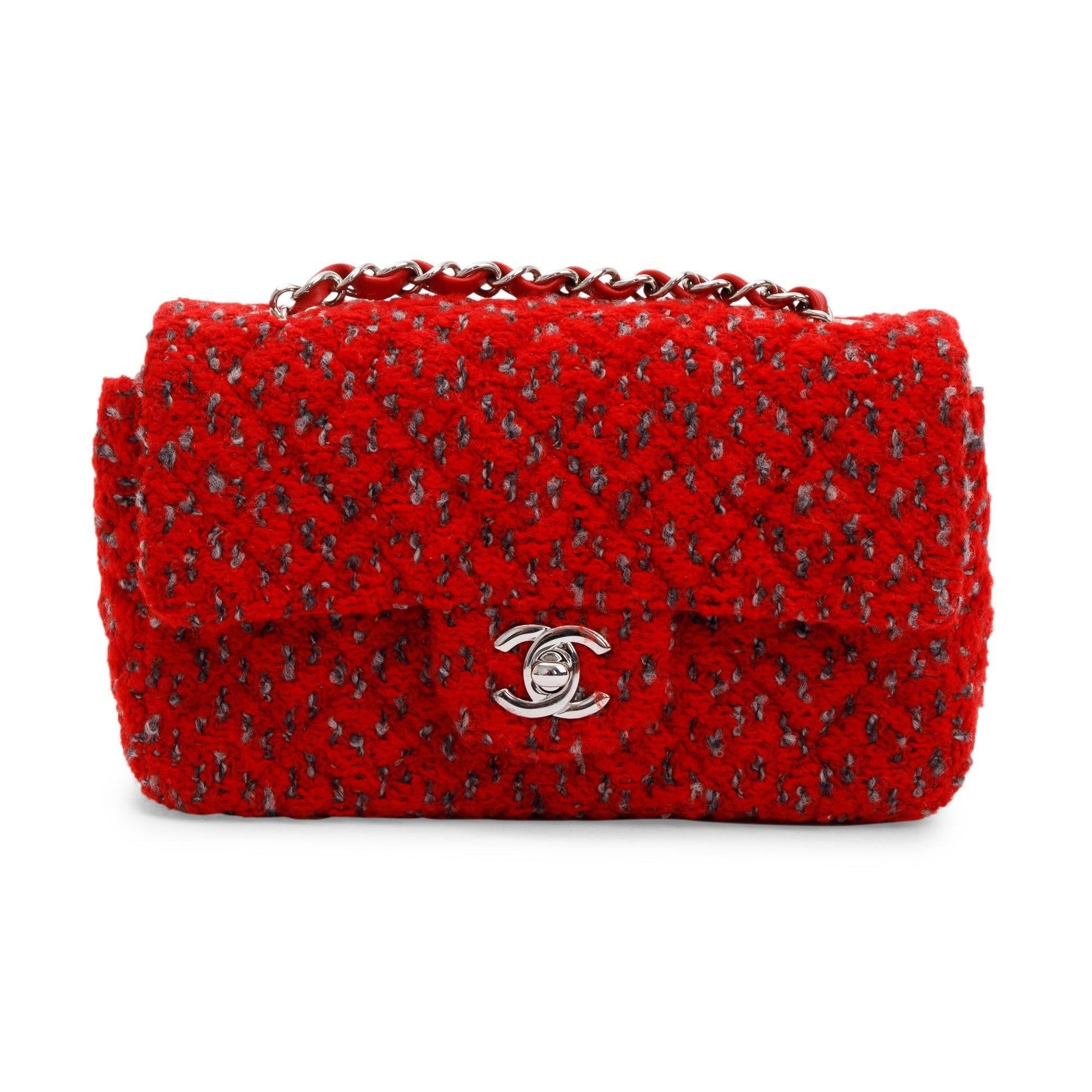 Chanel Tweed Classic Rectangular Flap Red Travel Bag