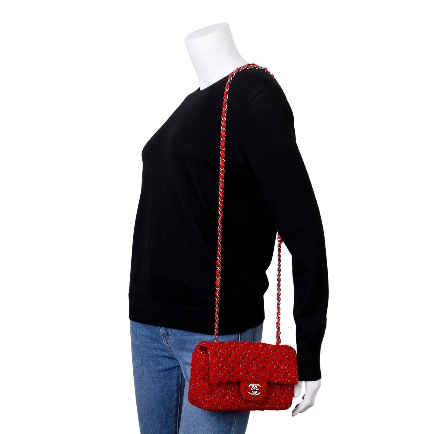 Chanel Tweed Classic Rectangular Flap Red Travel Bag Flap Bag