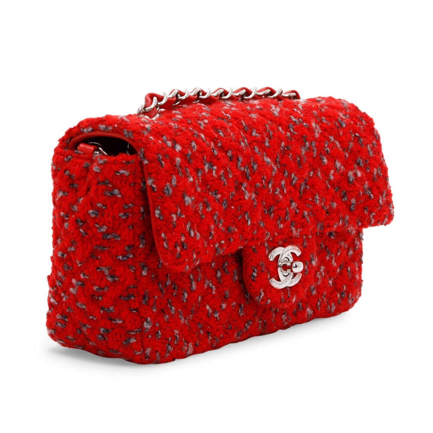 Chanel Tweed Classic Rectangular Flap Red Travel Bag