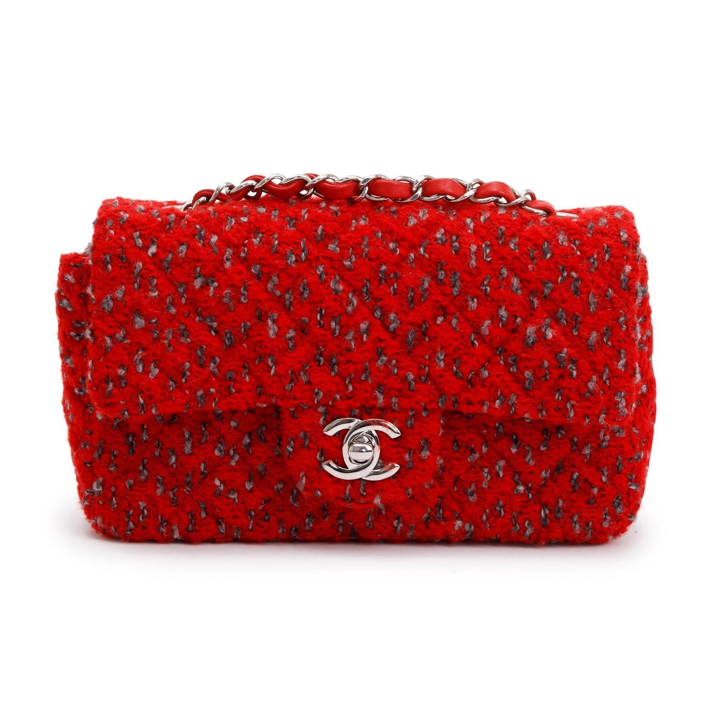 Chanel Tweed Classic Rectangular Flap Red Travel Bag Flap Bag