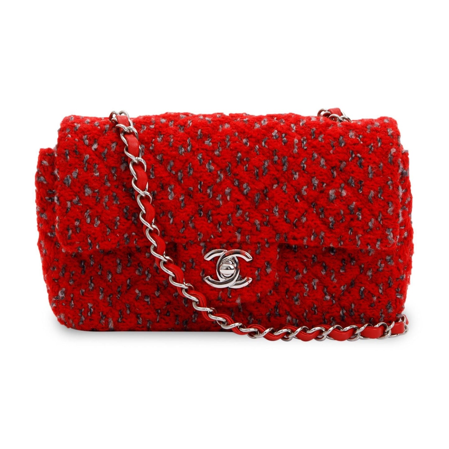 Chanel Tweed Classic Rectangular Flap Red Travel Bag