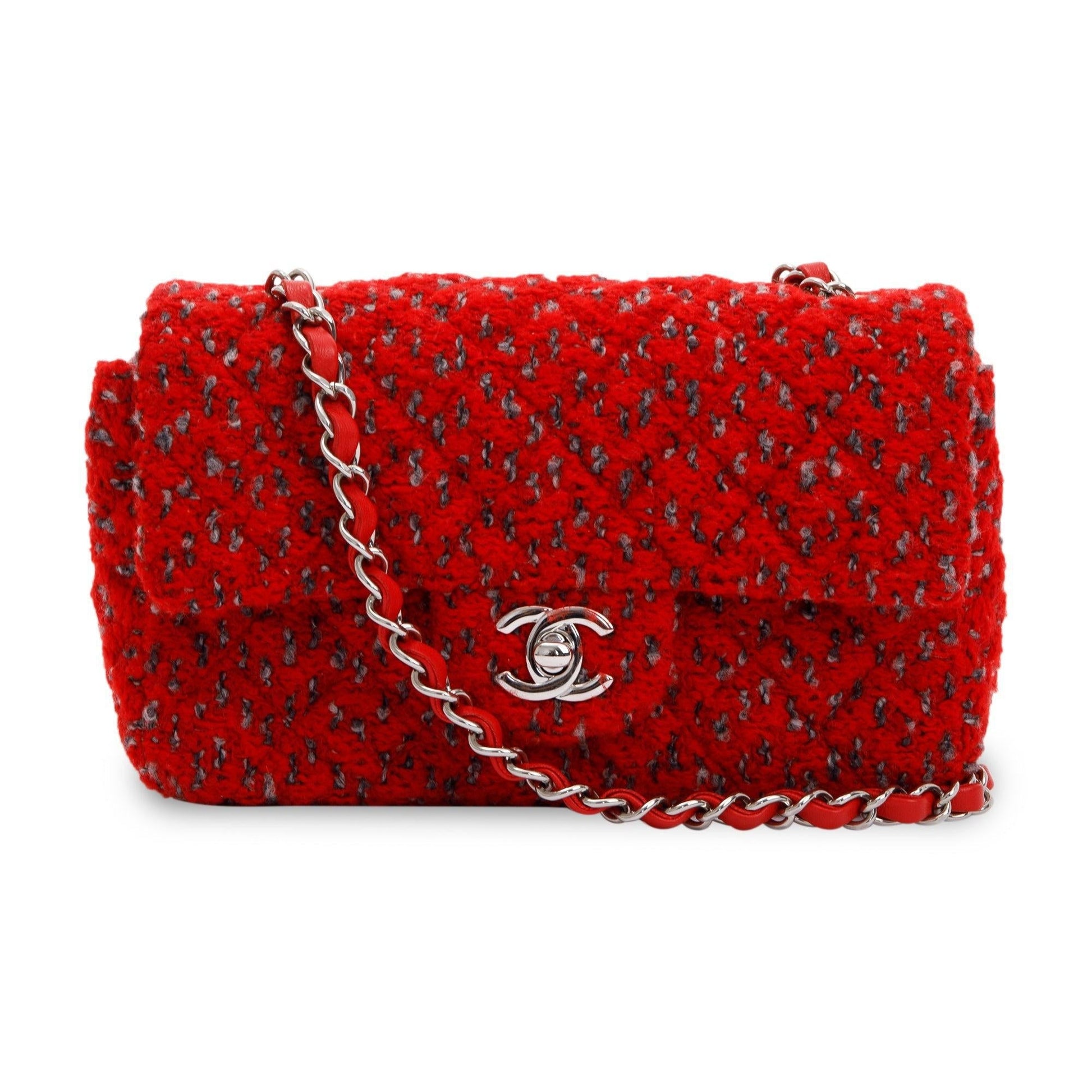 Chanel Tweed Classic Rectangular Flap Red Travel Bag