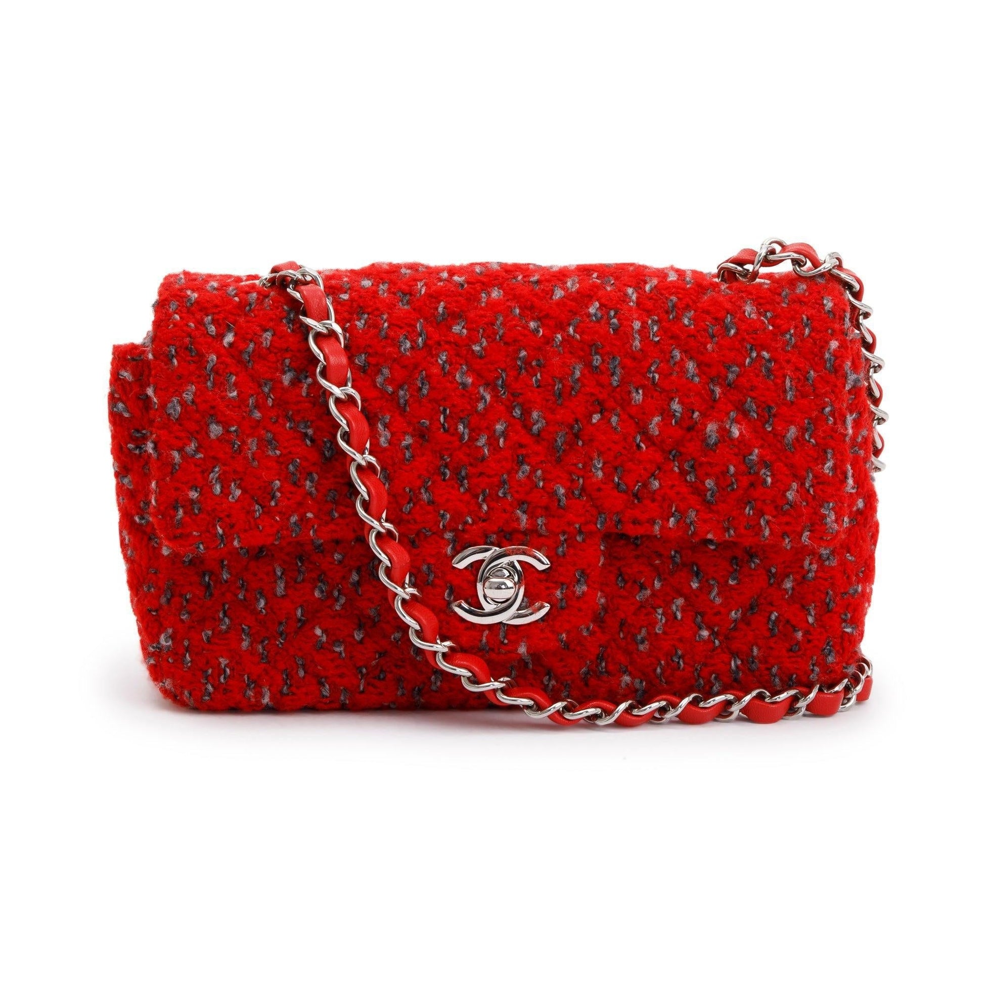 Chanel Tweed Classic Rectangular Flap Red Travel Bag Flap Bag
