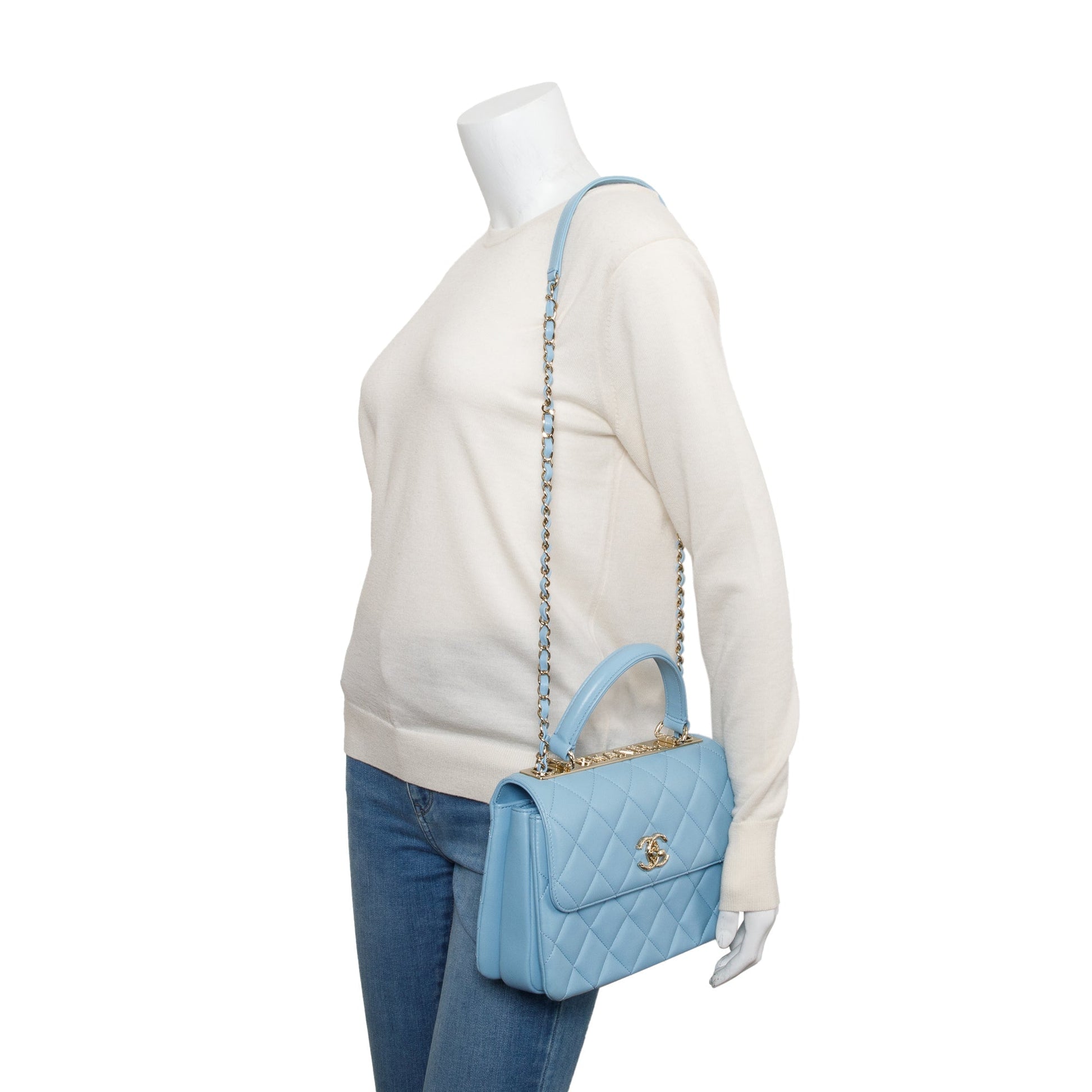 Chanel Tiffany Trendy CC Top Handle Leather Lambskin Blue Travel Bag
