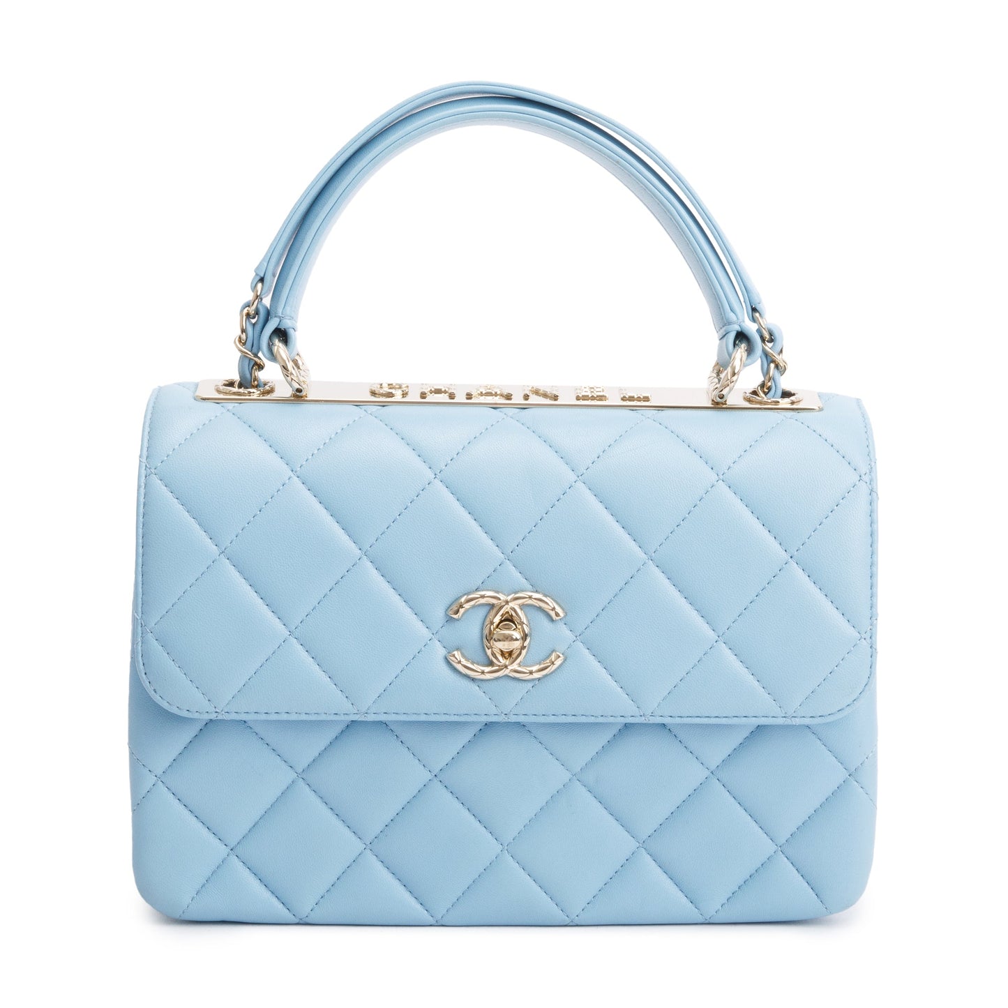 Chanel Tiffany Trendy CC Top Handle Leather Lambskin Blue Travel Bag