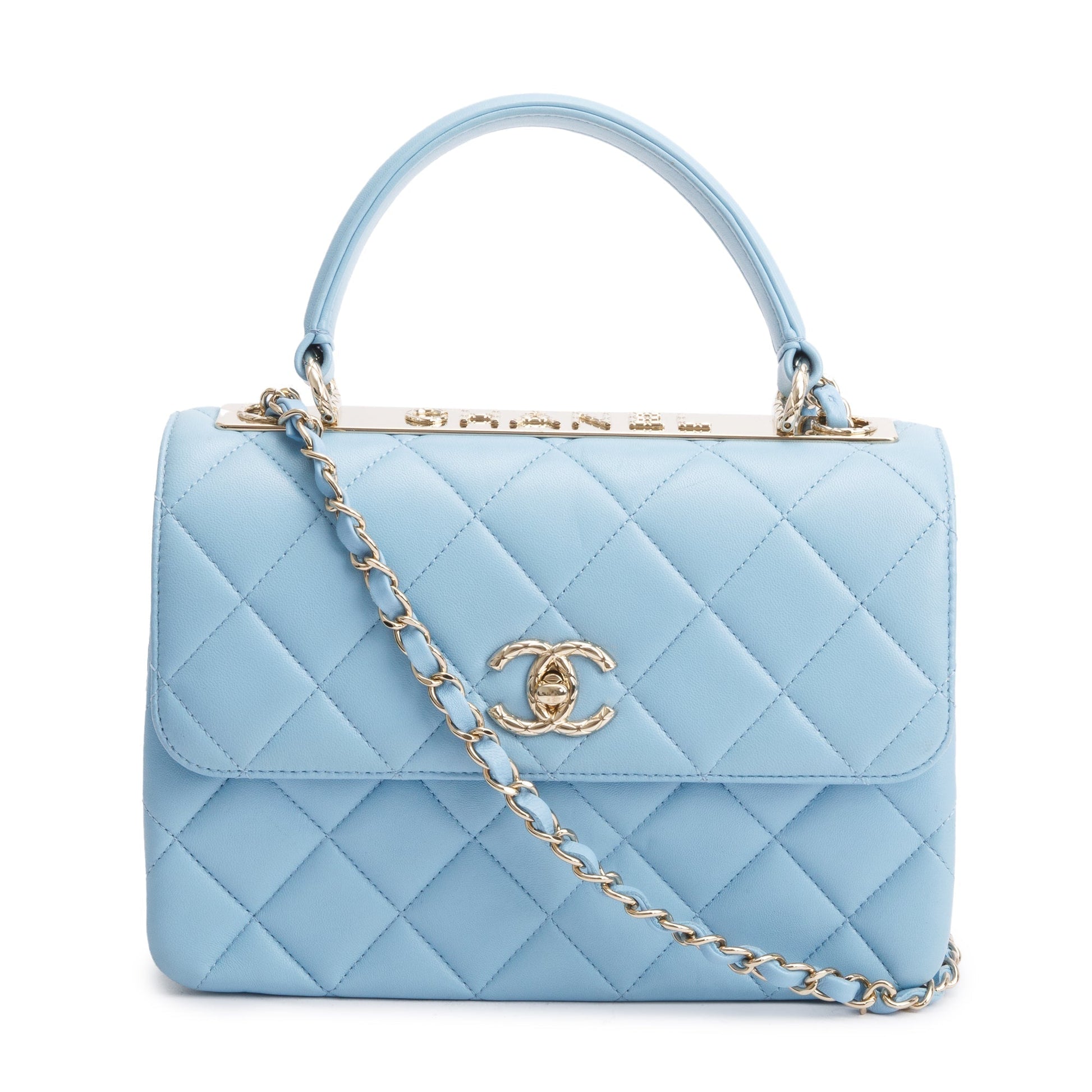 Chanel Tiffany Trendy CC Top Handle Leather Lambskin Blue Travel Bag