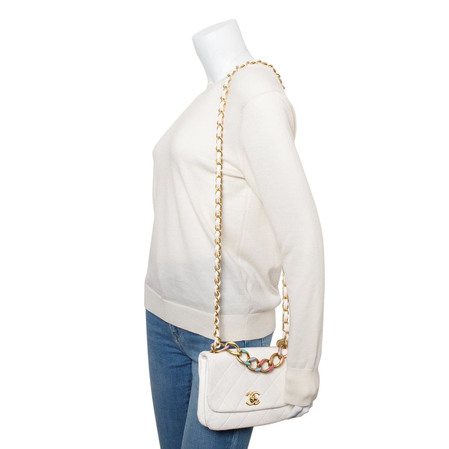 Chanel Enamel Color Match Flap Leather Calfskin White Travel Bag