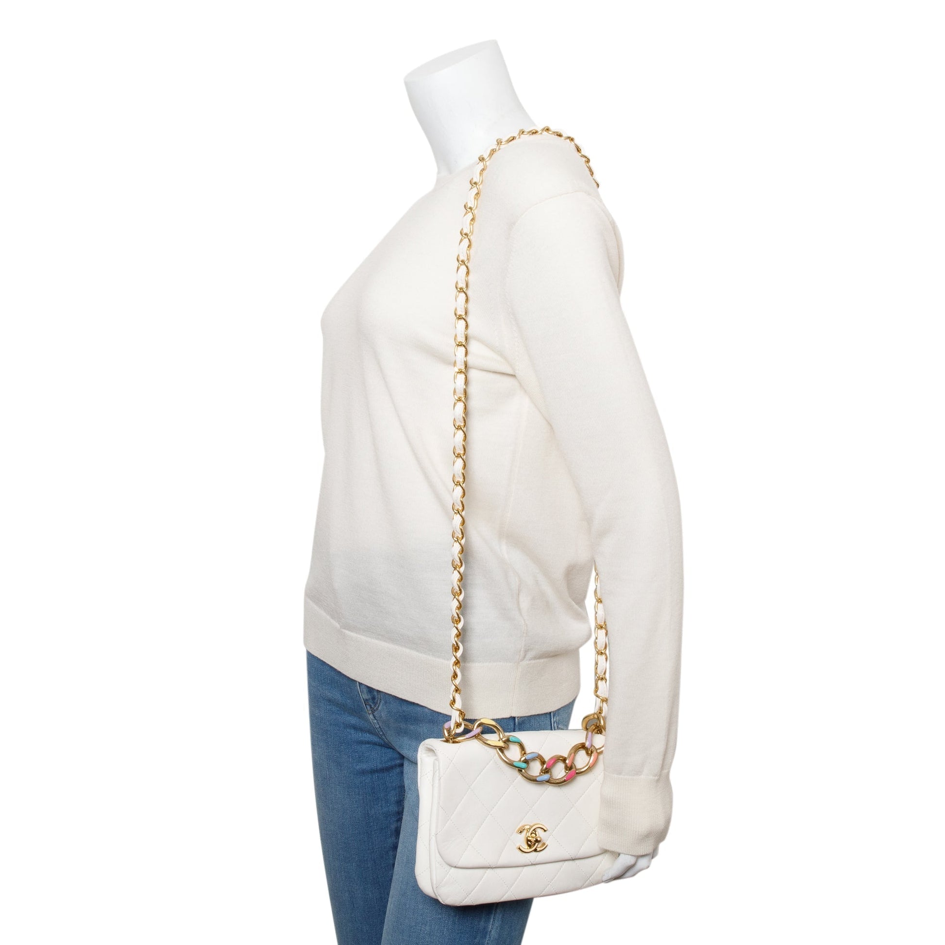 Chanel Enamel Color Match Flap Leather Calfskin White Travel Bag