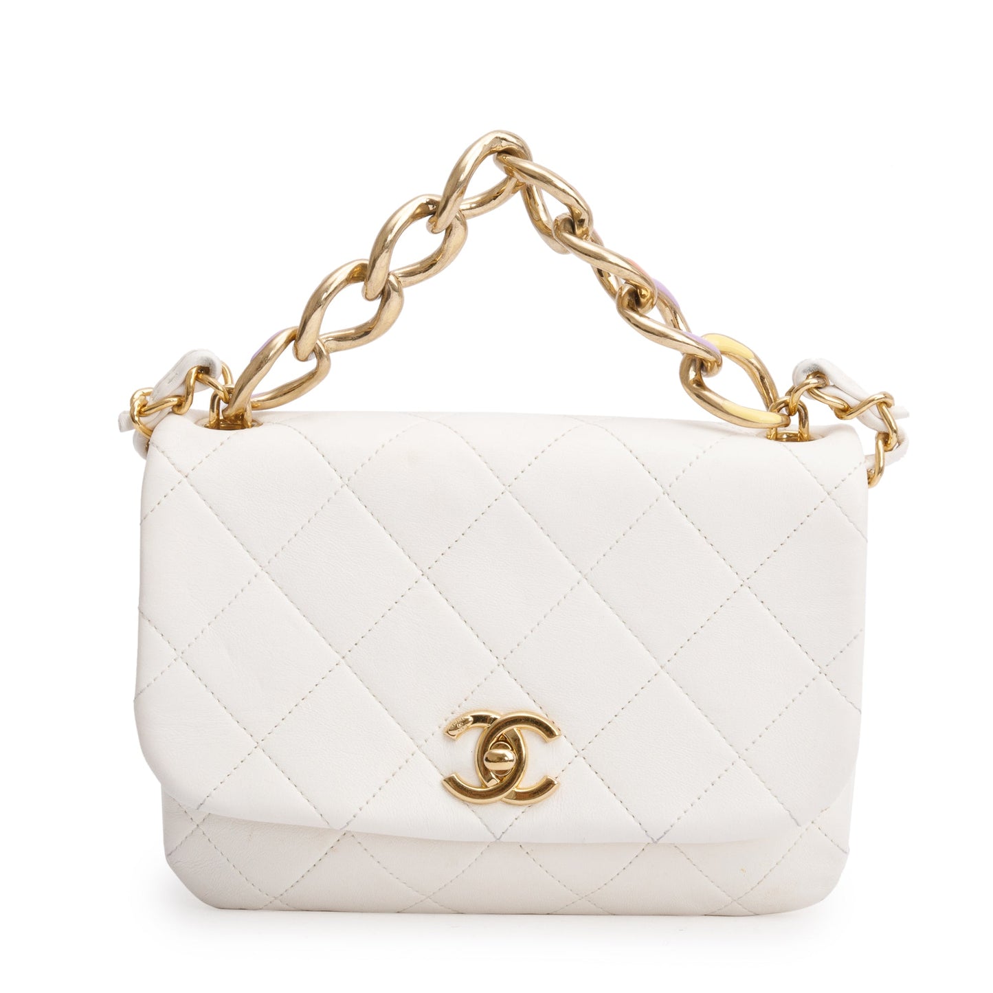 Chanel Enamel Color Match Flap Leather Calfskin White Travel Bag