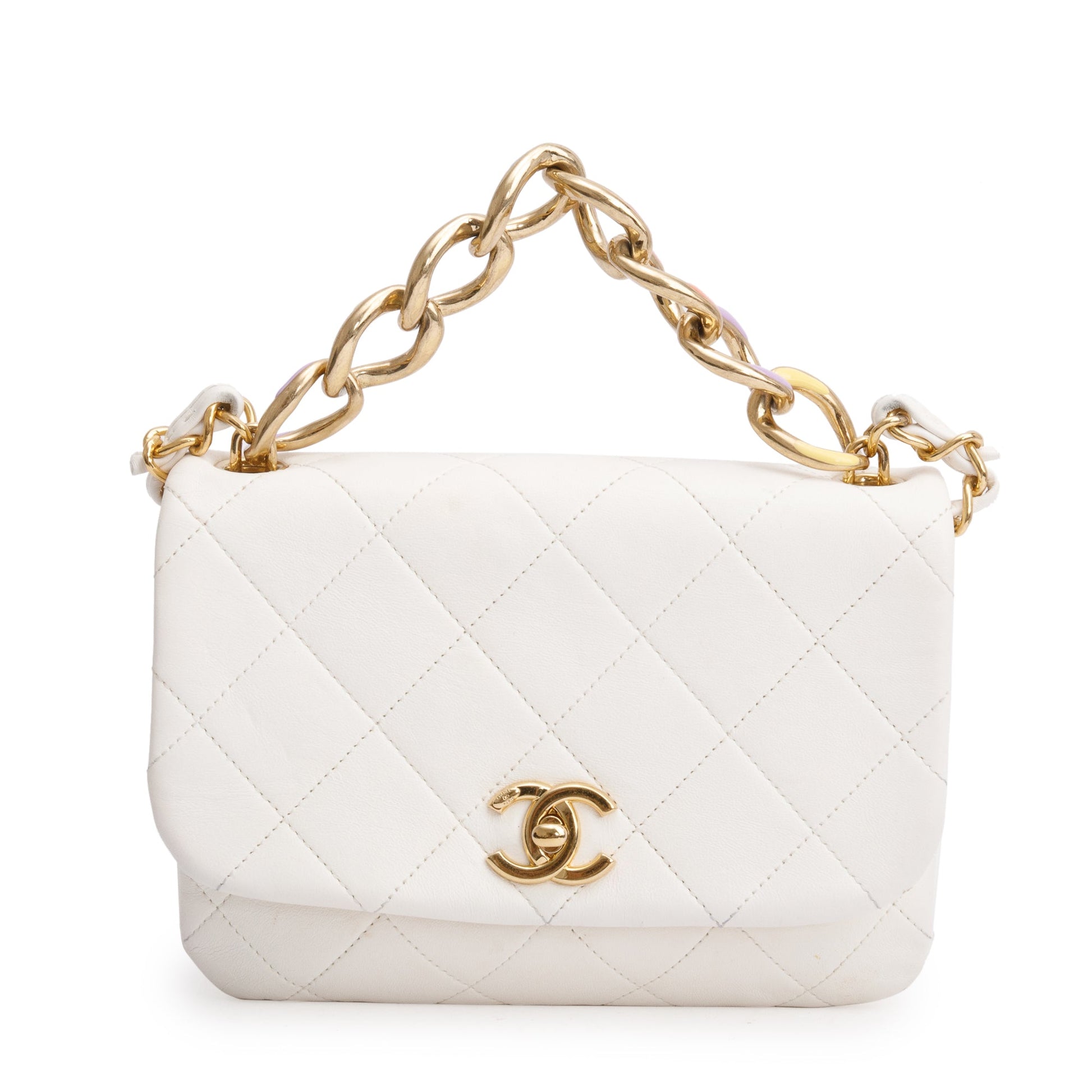 Chanel Enamel Color Match Flap Leather Calfskin White Travel Bag