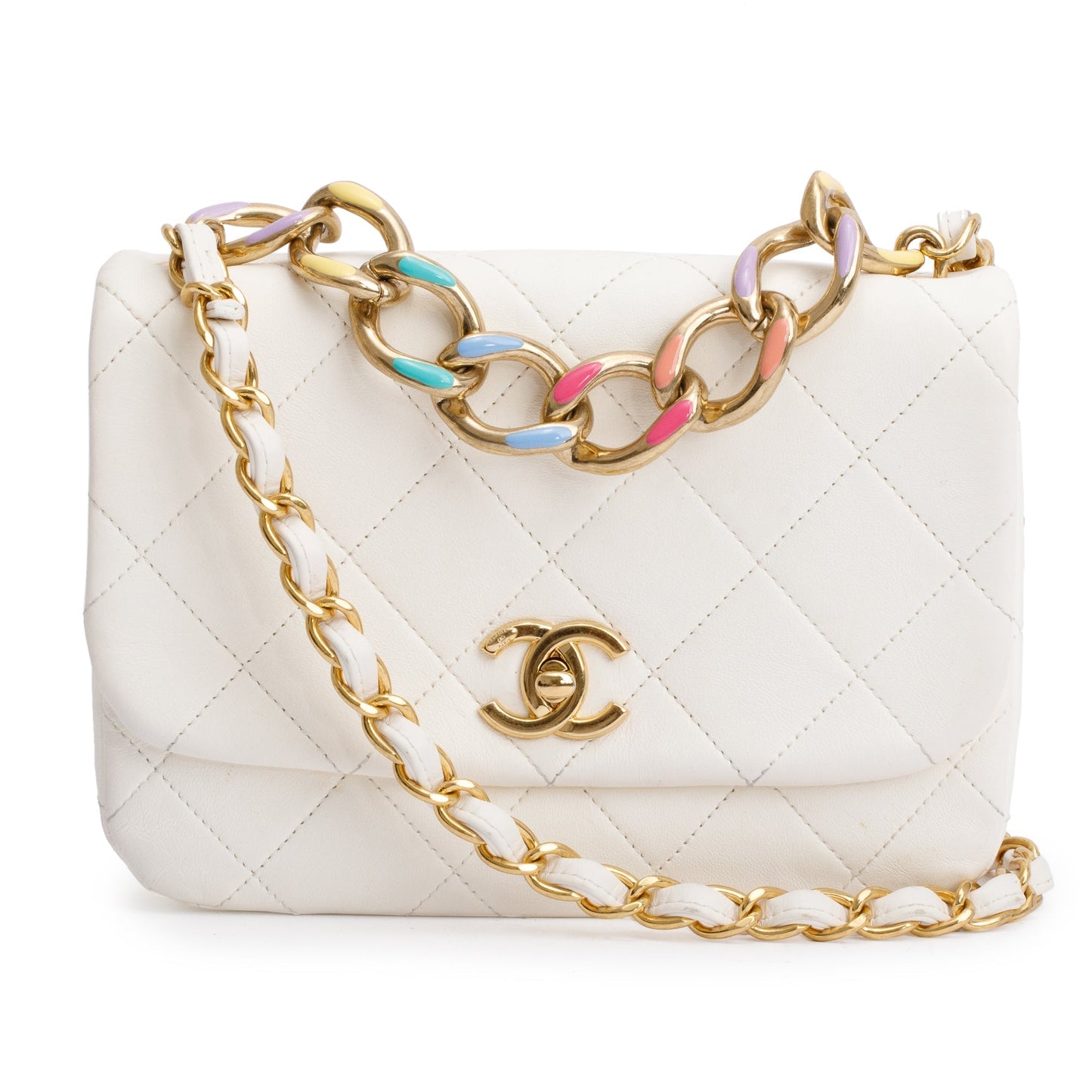 Chanel Enamel Color Match Flap Leather Calfskin White Travel Bag