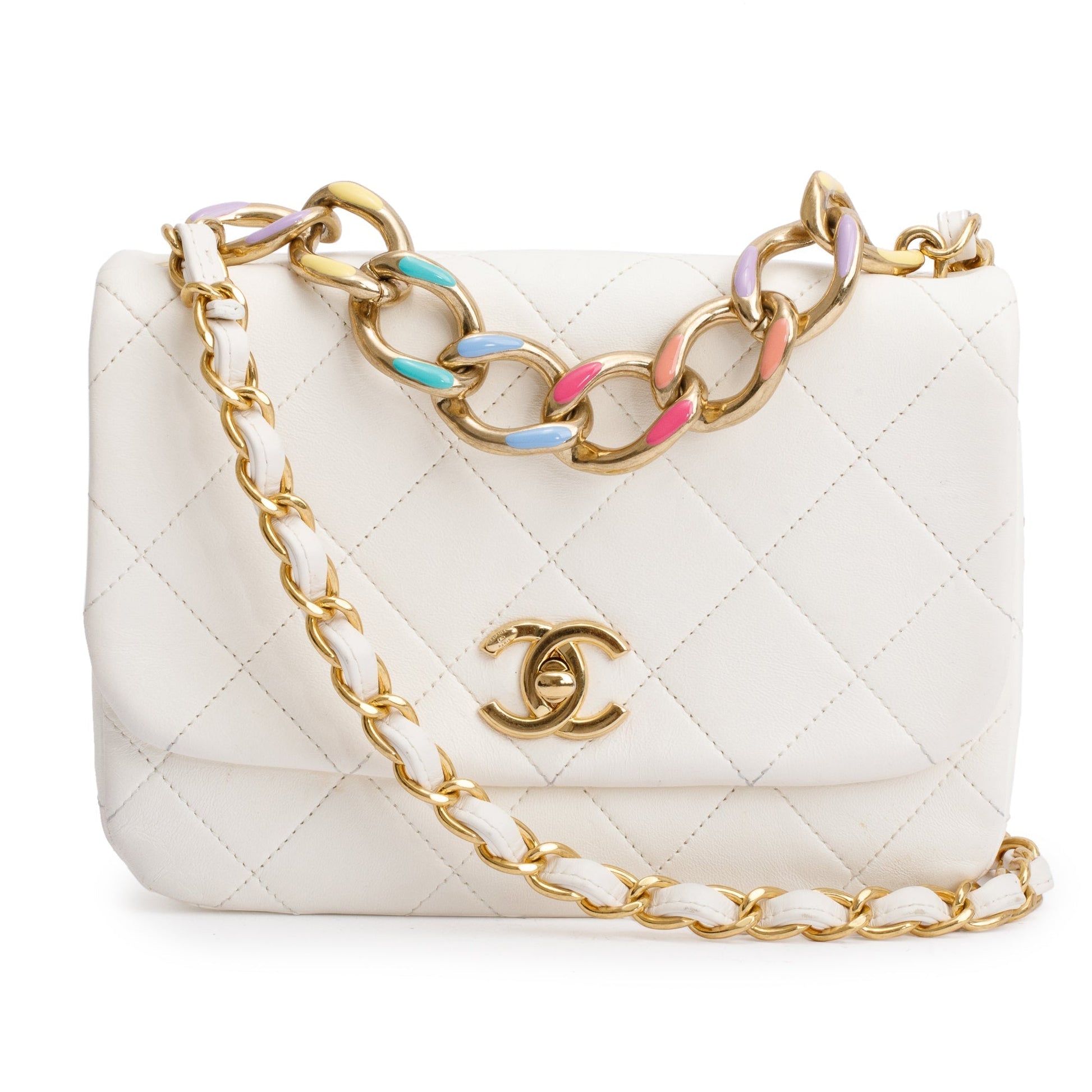 Chanel Enamel Color Match Flap Leather Calfskin White Travel Bag