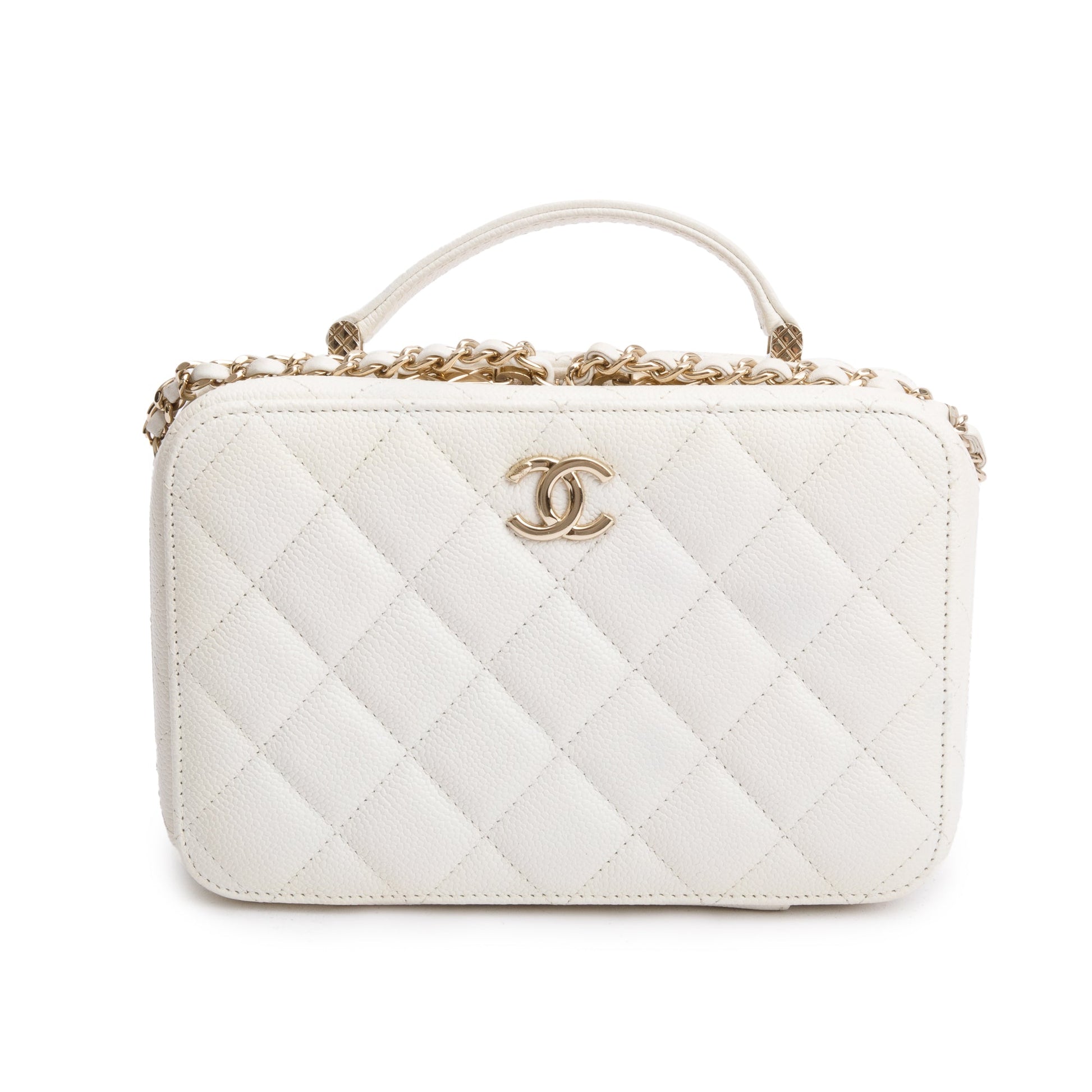 Chanel Caviar Top Handle Vanity Leather White Travel Bag