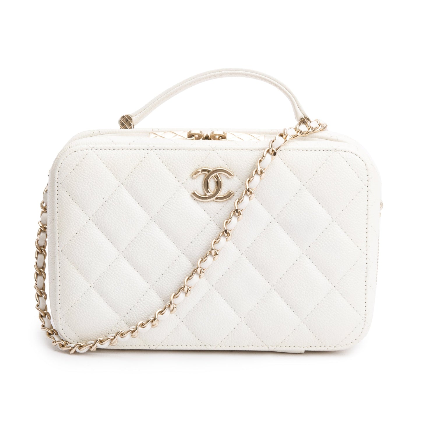 Chanel Caviar Top Handle Vanity Leather White Travel Bag