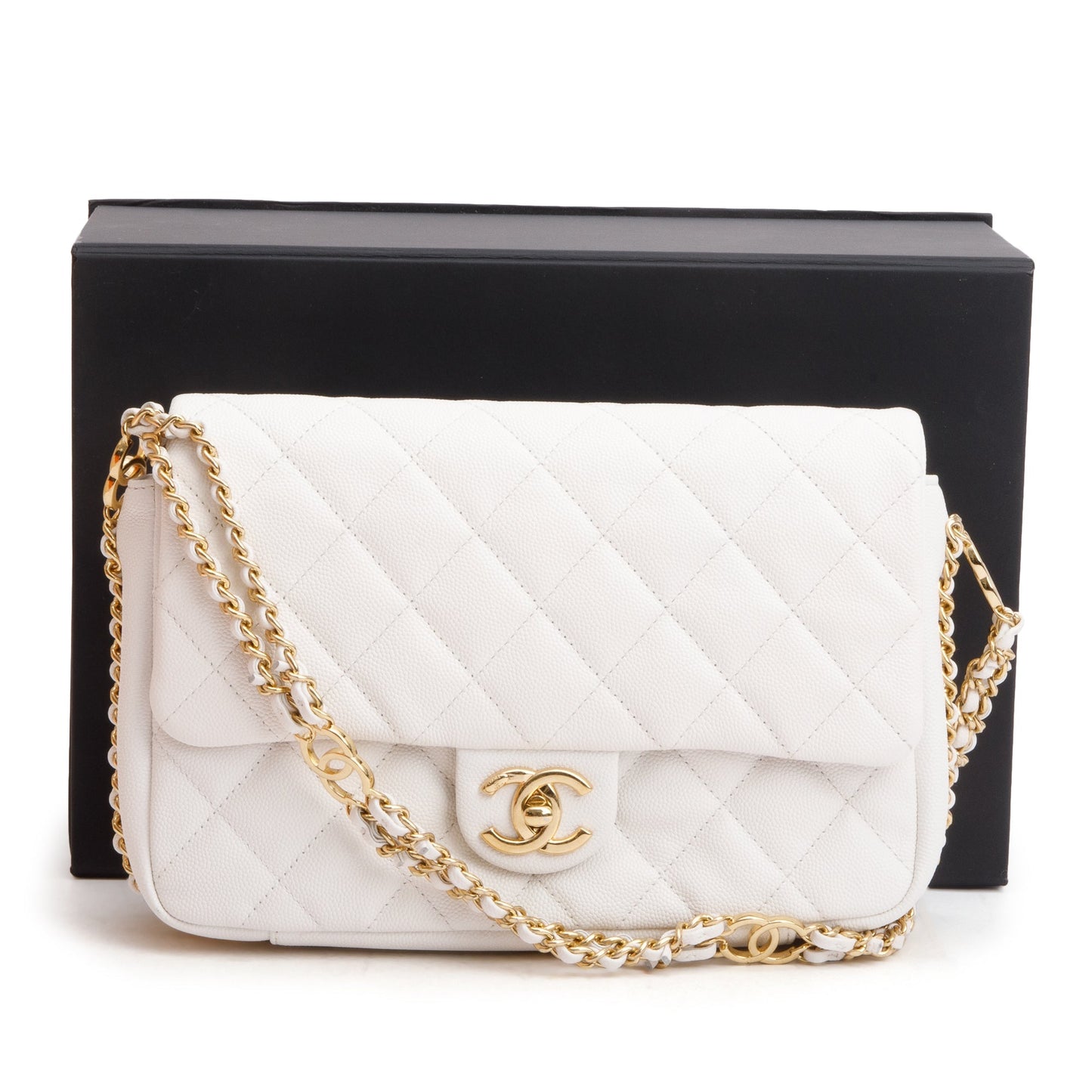 Chanel Caviar Quilted CC You Flap Leather White Travel Bag