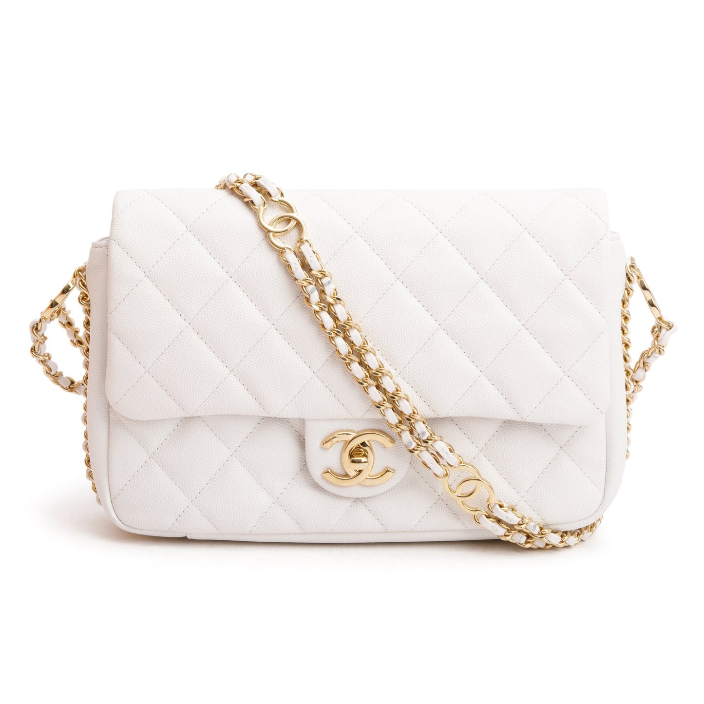 Chanel Caviar Quilted CC You Flap Leather White Travel Bag
