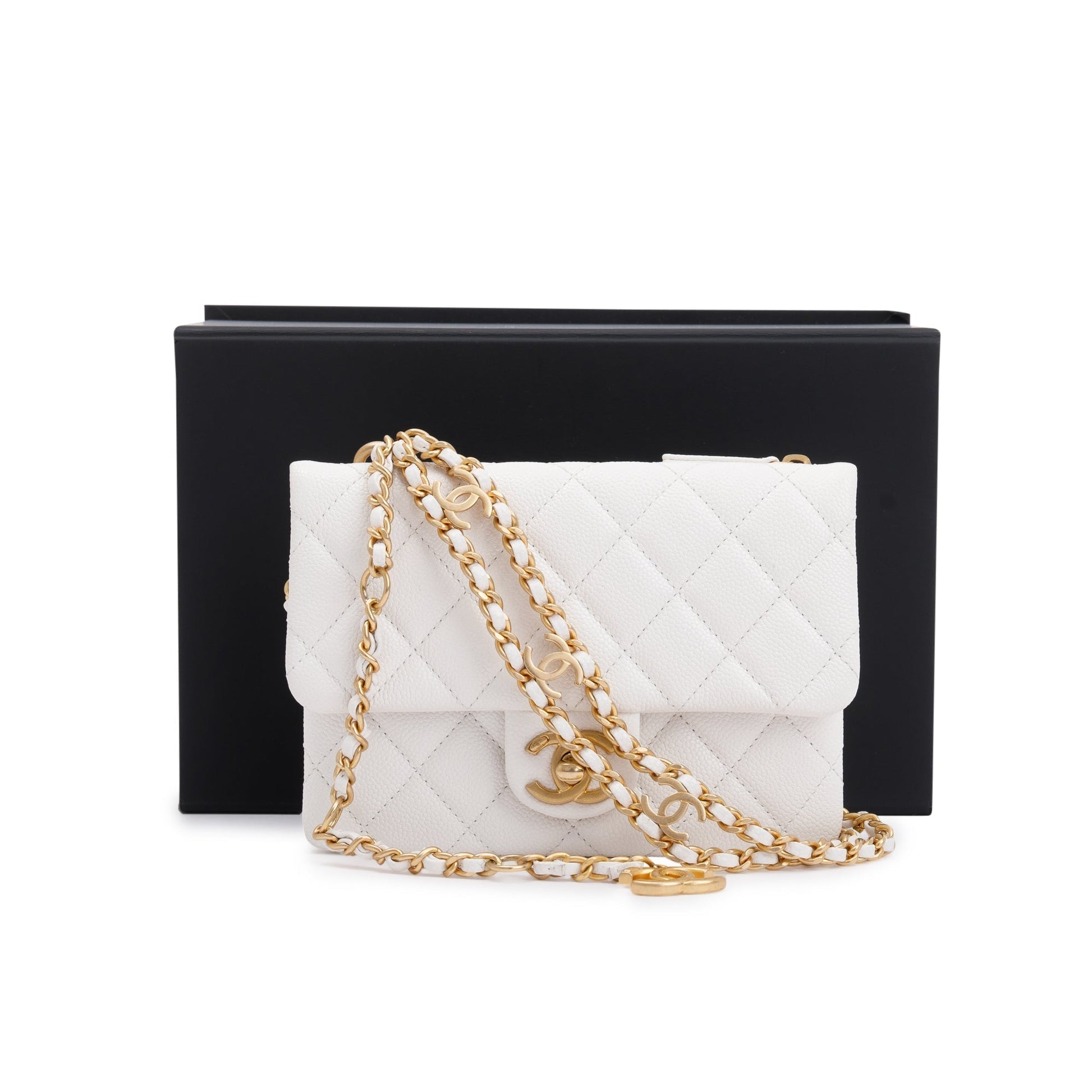 Chanel Quilted Caviar Pick Me Up Leather White Belt