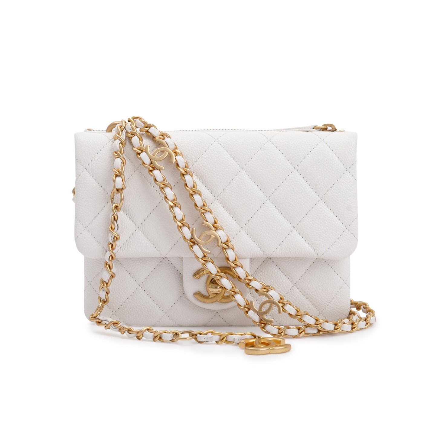 Chanel Quilted Caviar Pick Me Up Leather White Belt