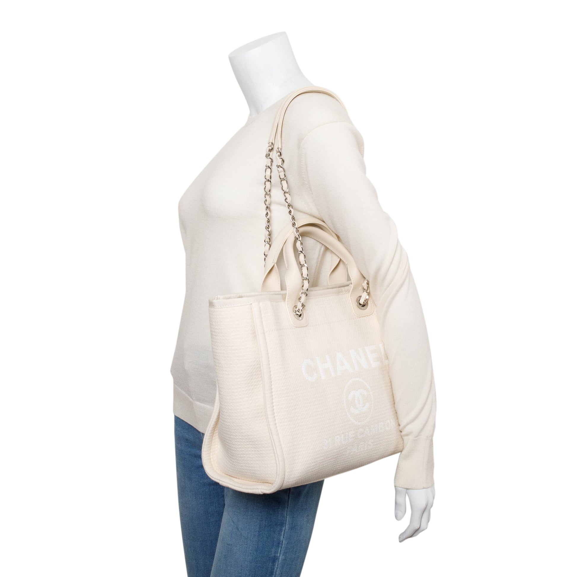 Chanel Deauville Canvas Beige Travel Bag