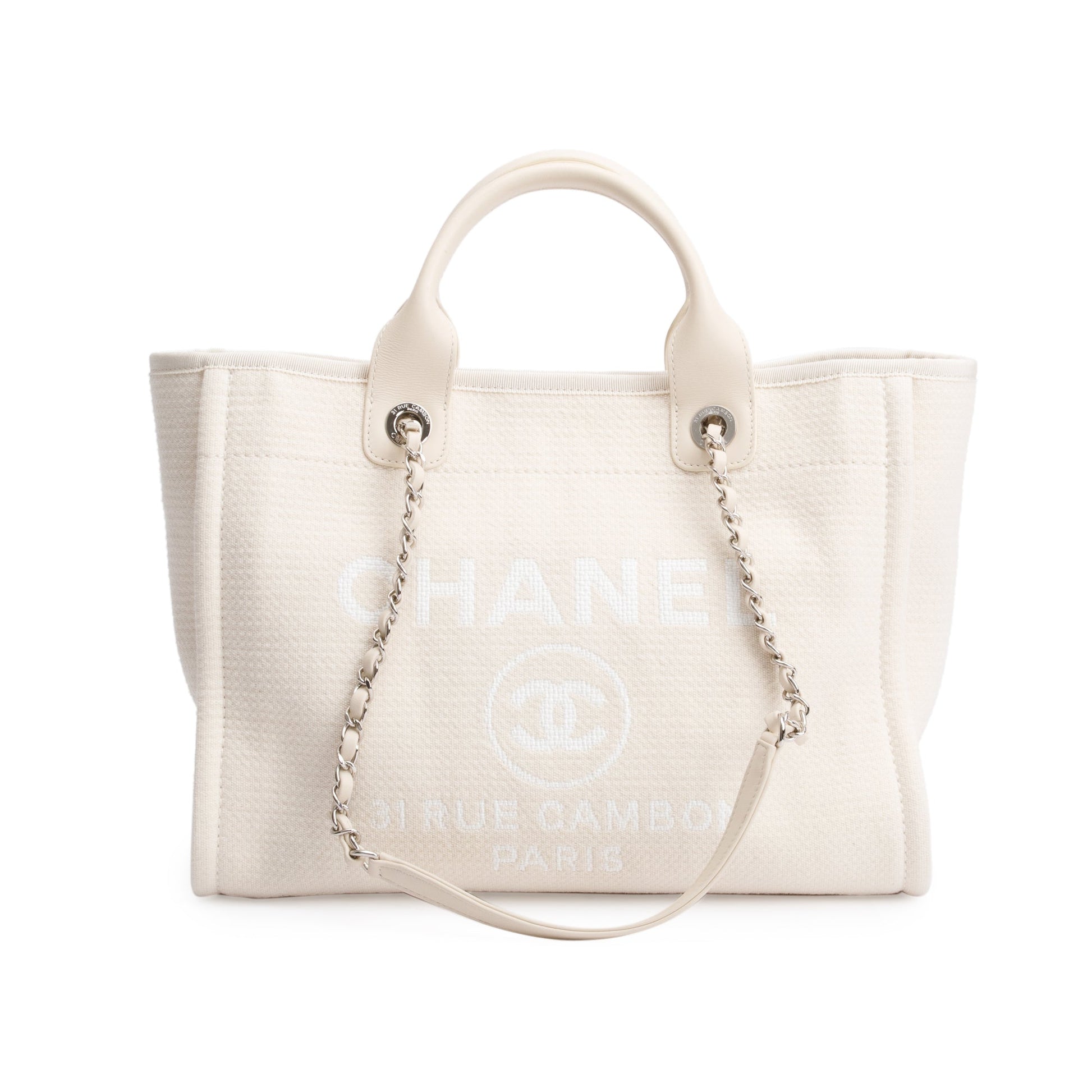 Chanel Deauville Canvas Beige Travel Bag