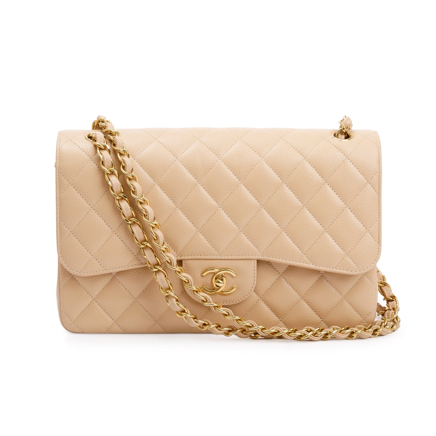 Chanel Caviar Classic Jumbo Double Flap Beige Travel Bag 5