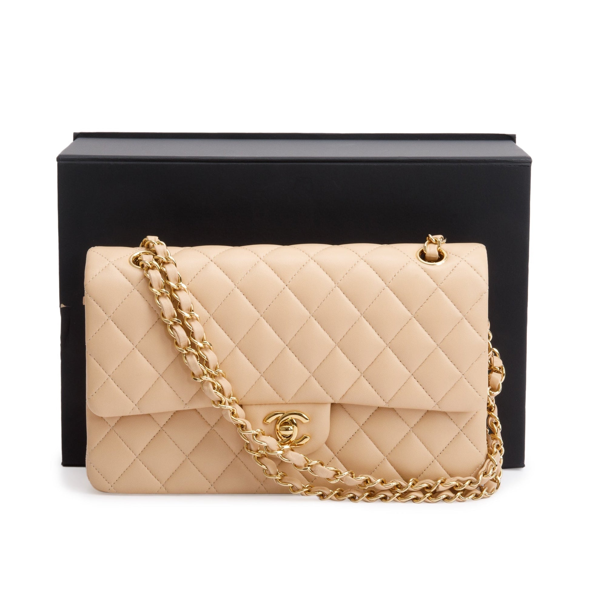 Chanel Classic Double Classic Flap Leather Lambskin Beige Travel Bag