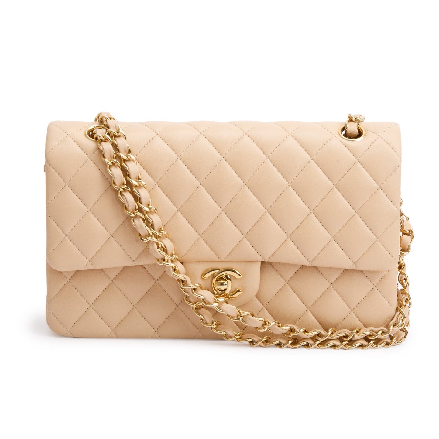 Chanel Classic Double Classic Flap Leather Lambskin Beige Travel Bag