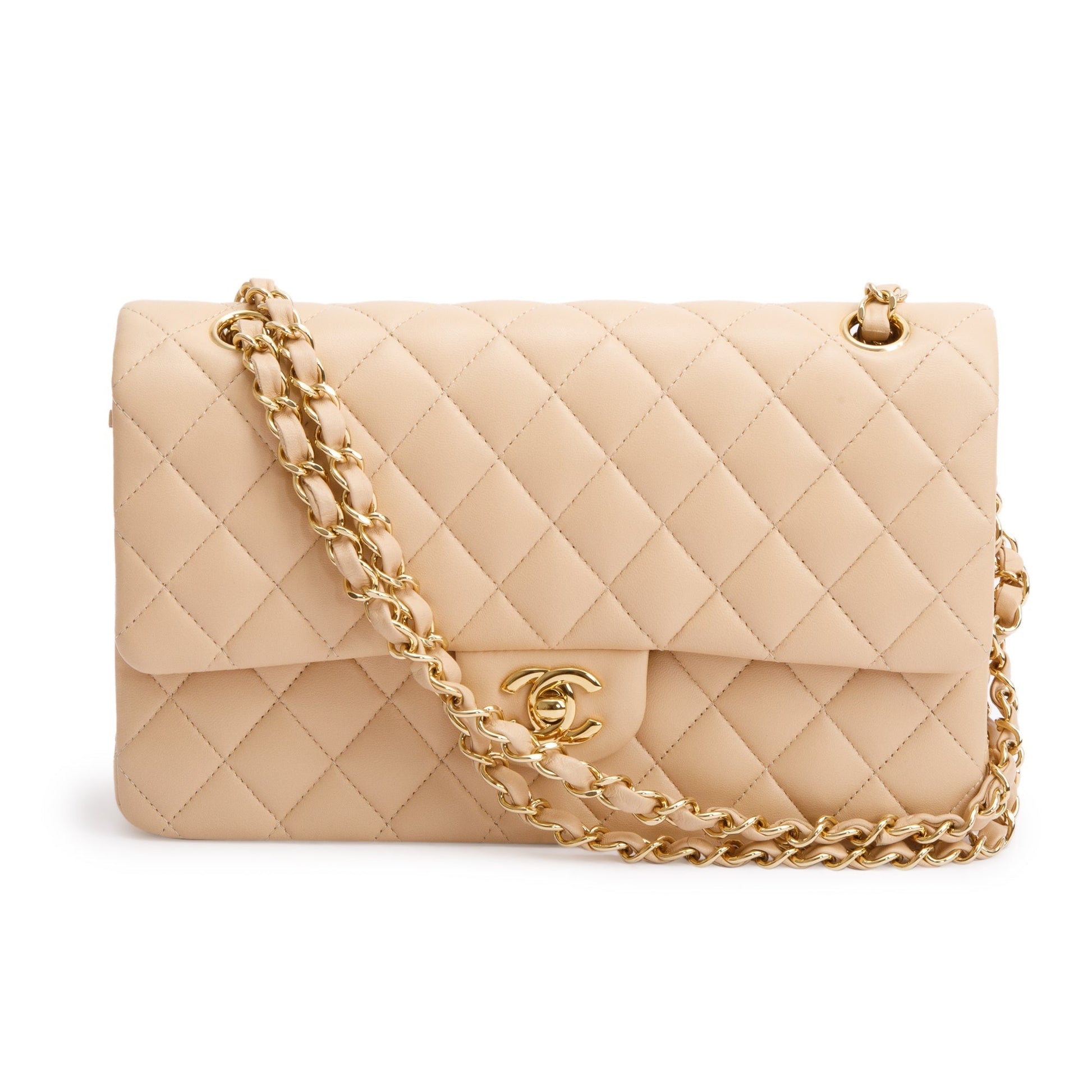 Chanel Classic Double Classic Flap Leather Lambskin Beige Travel Bag
